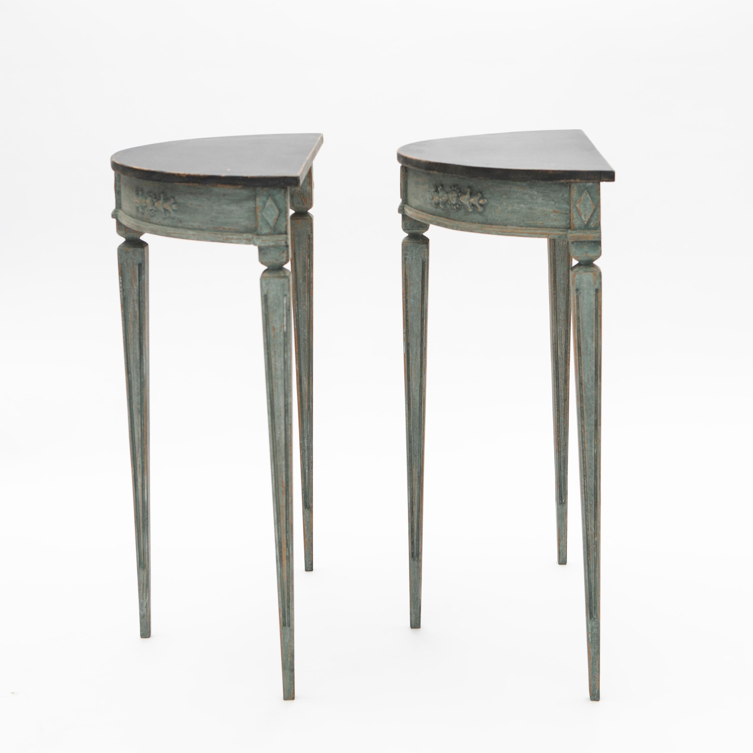 Pair of Demilune Console Tables, Gustavian Style 2