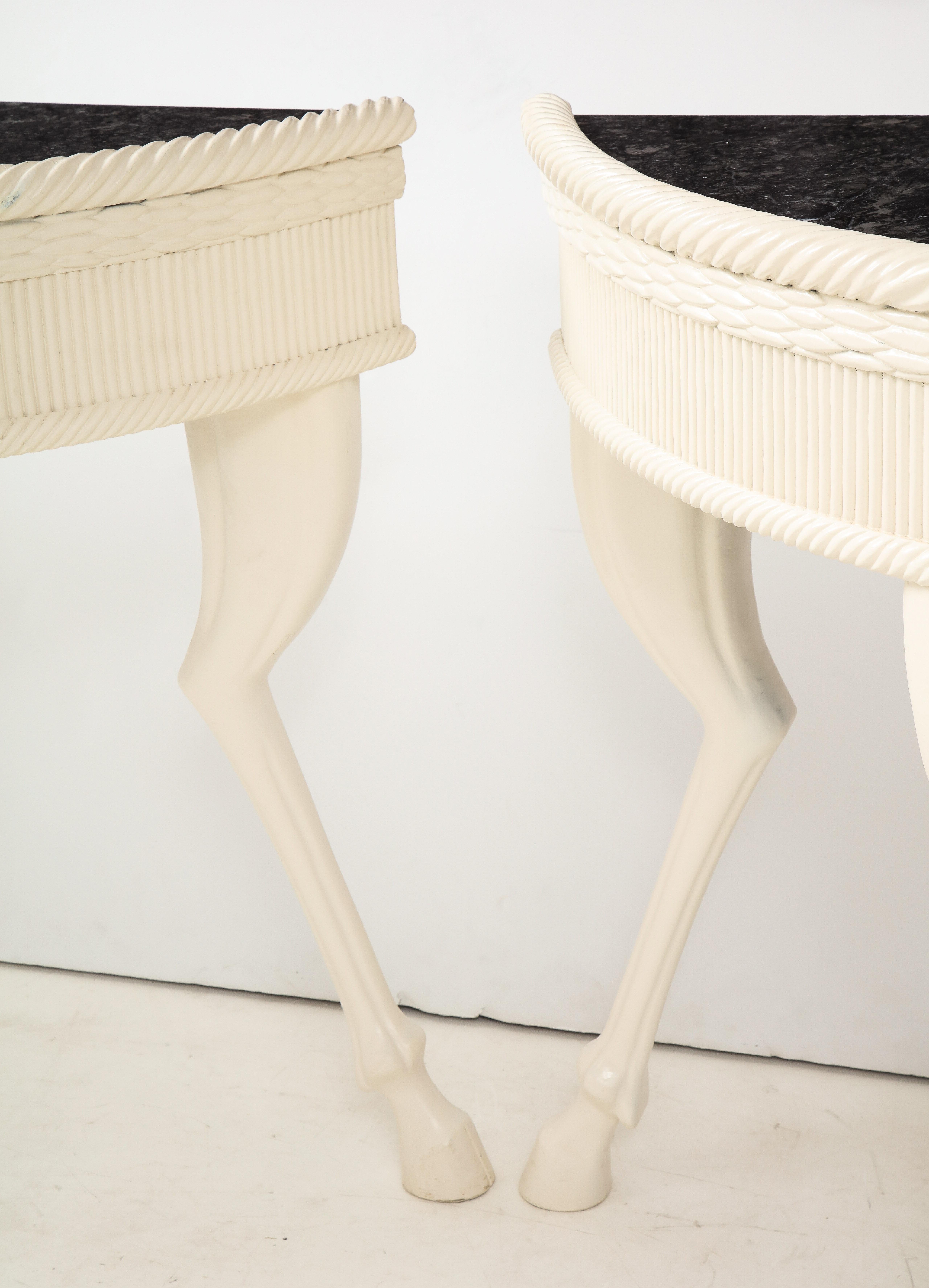 Lacquered Pair of Demilune Hoof Foot Console Tables