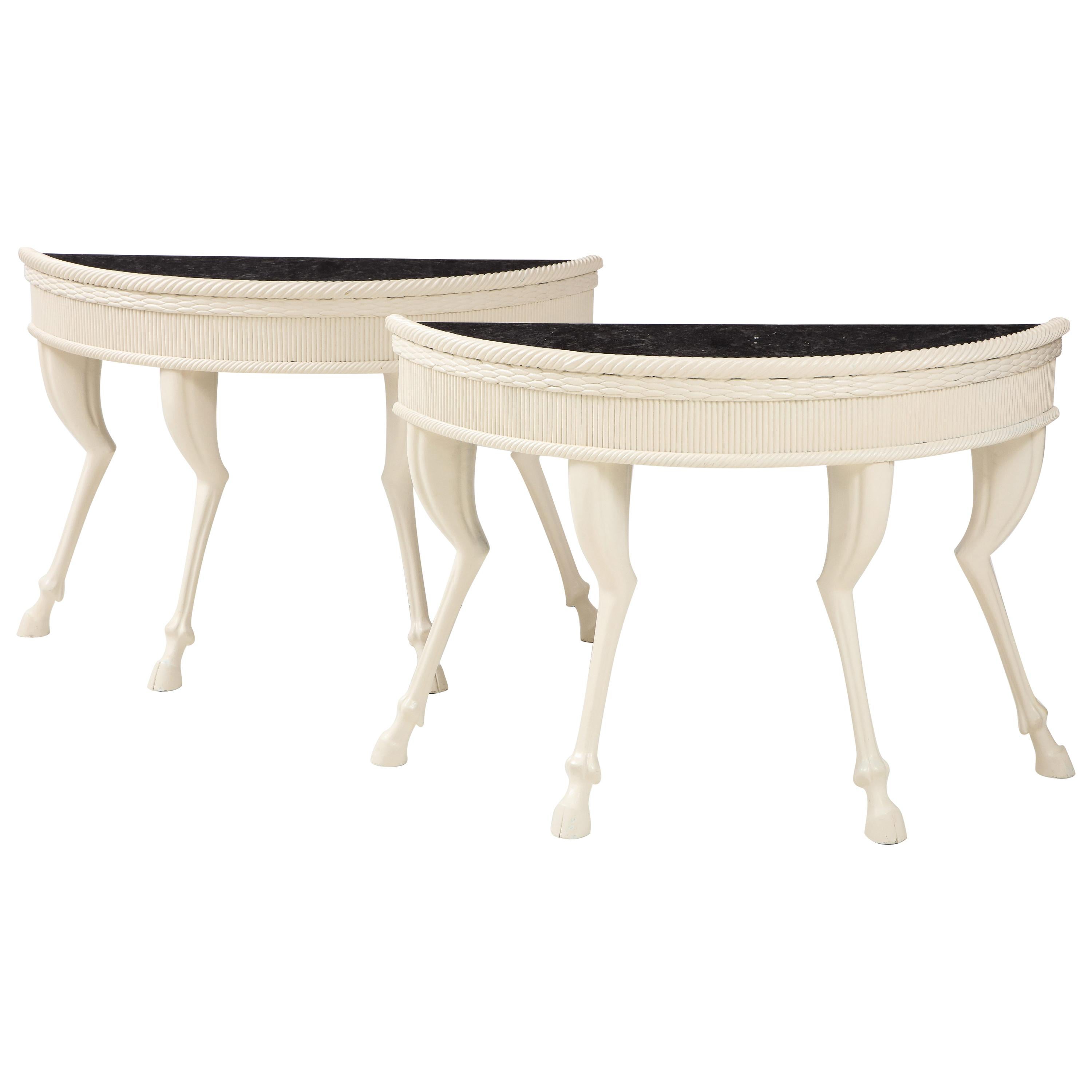 Pair of Demilune Hoof Foot Console Tables