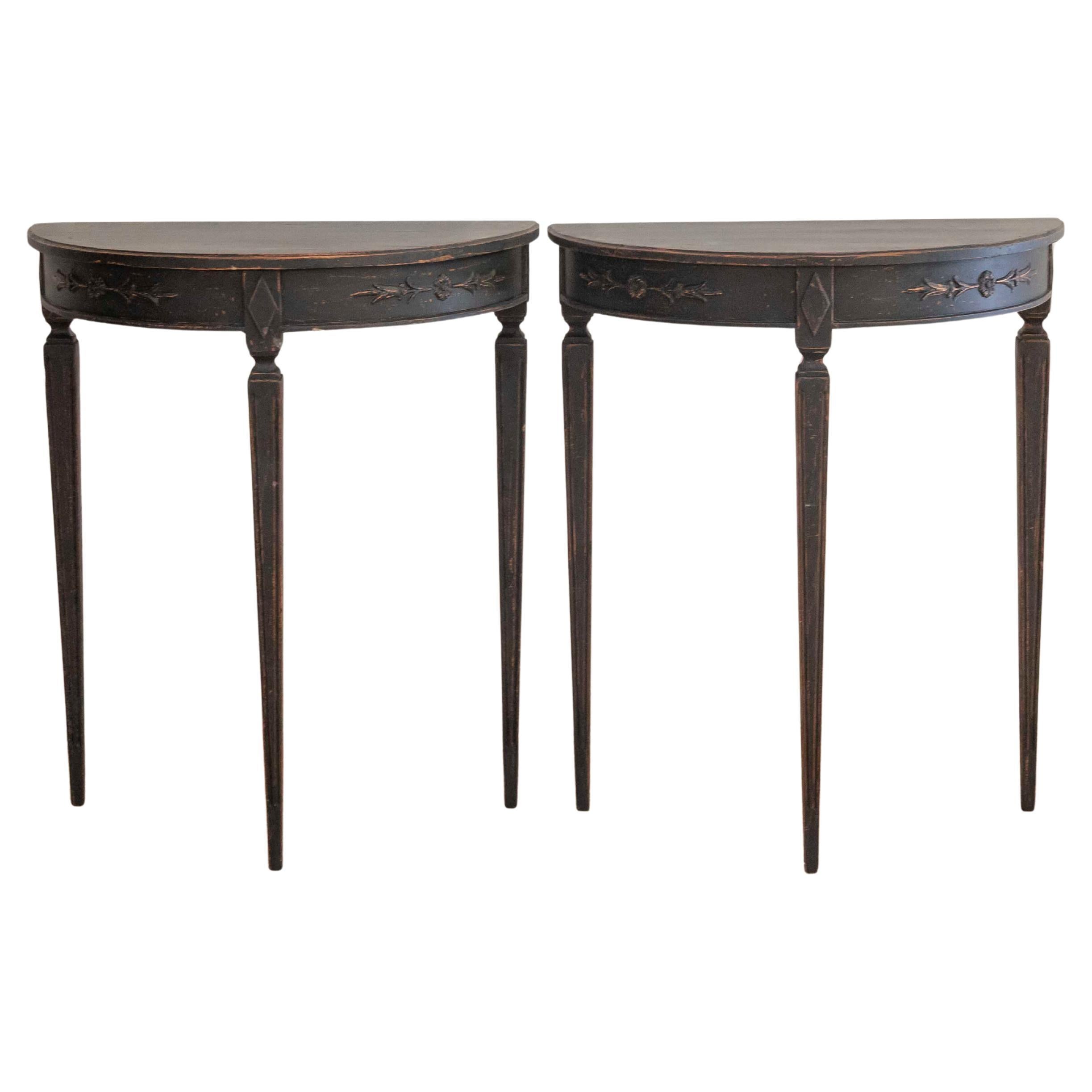 Pair of Demi-Lune Tables, Early 20th Century For Sale