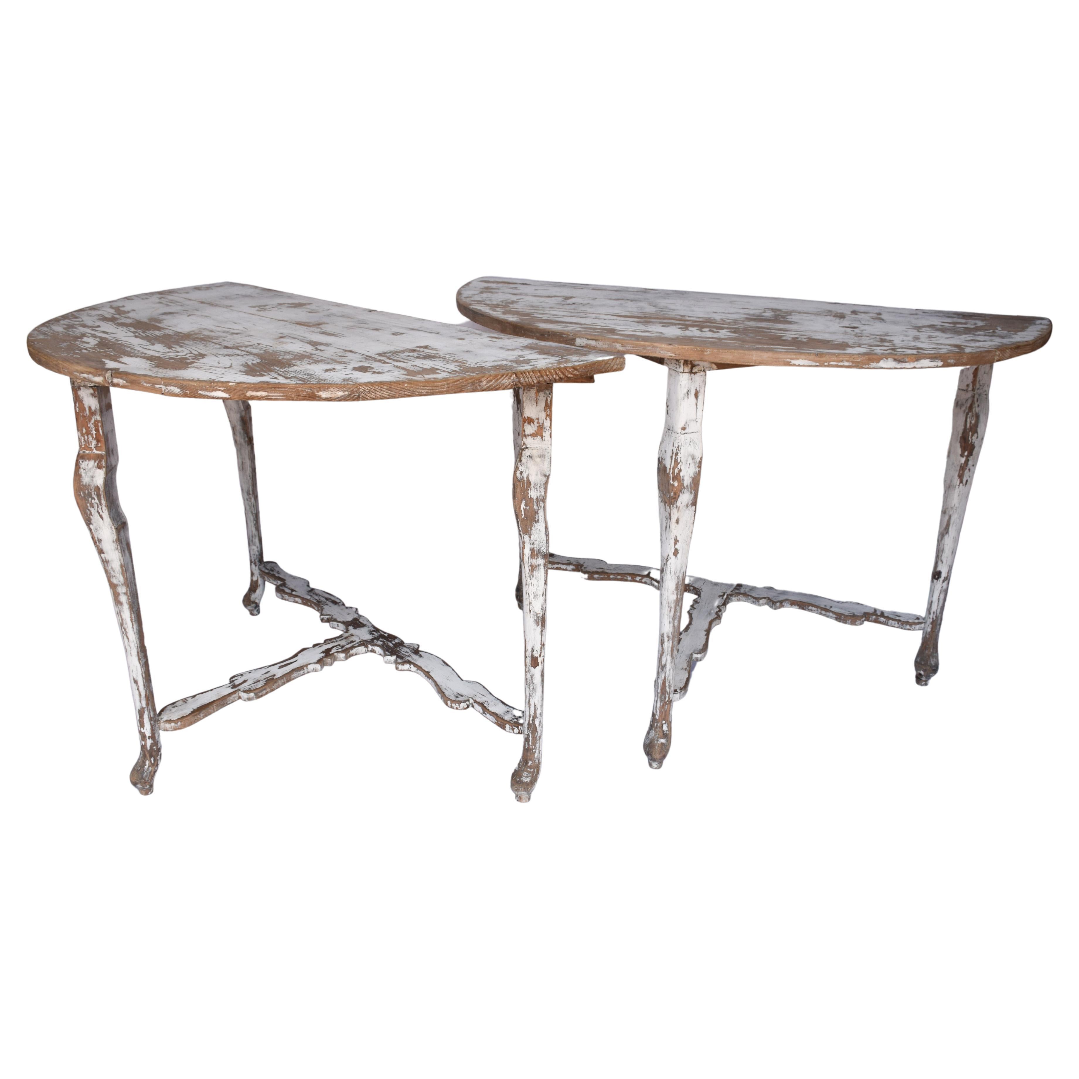 Pair of Demi Lune Tables For Sale