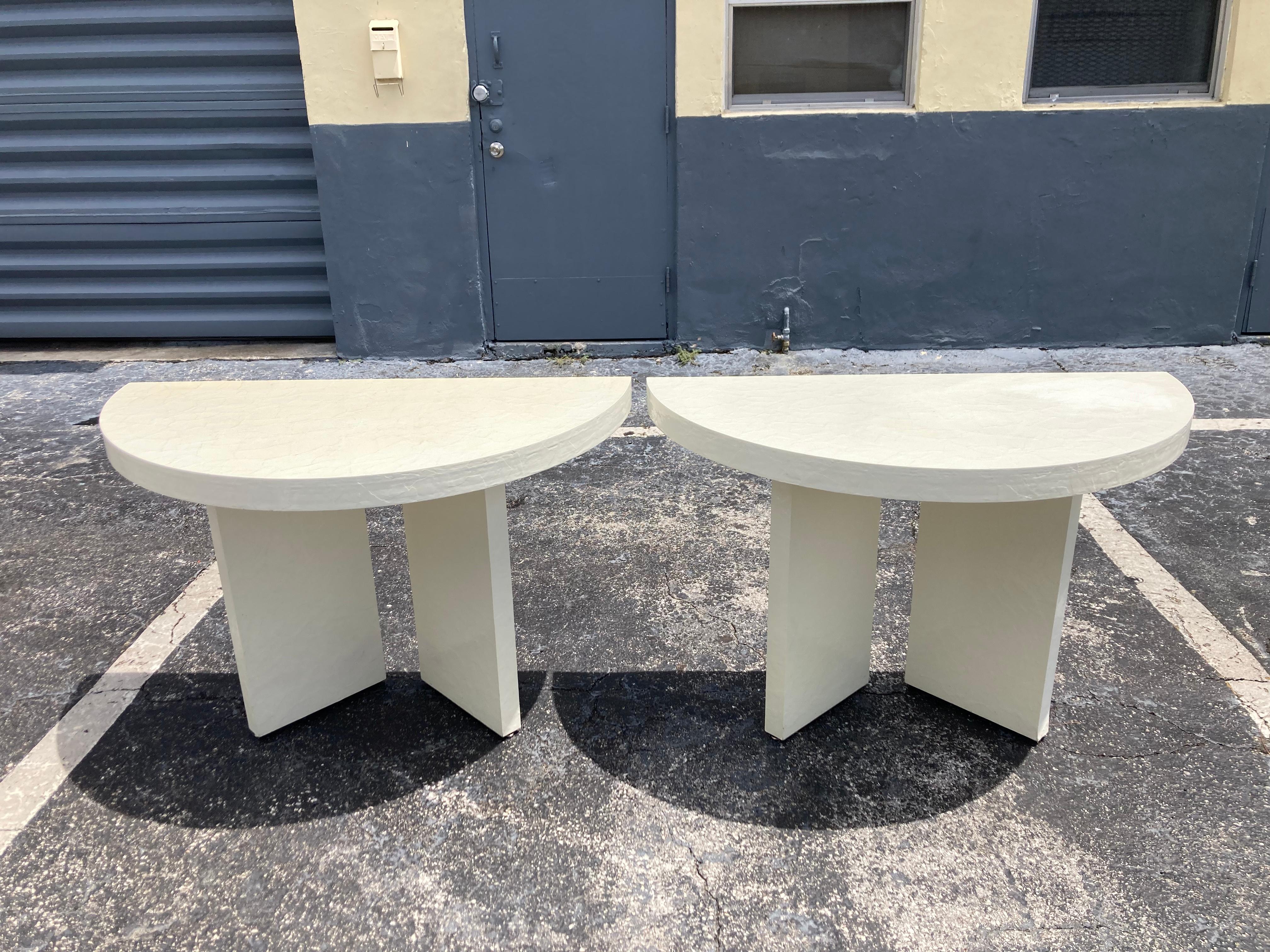 Pair of Demi-Lune Tables, Semi Circle, 1980s For Sale 4