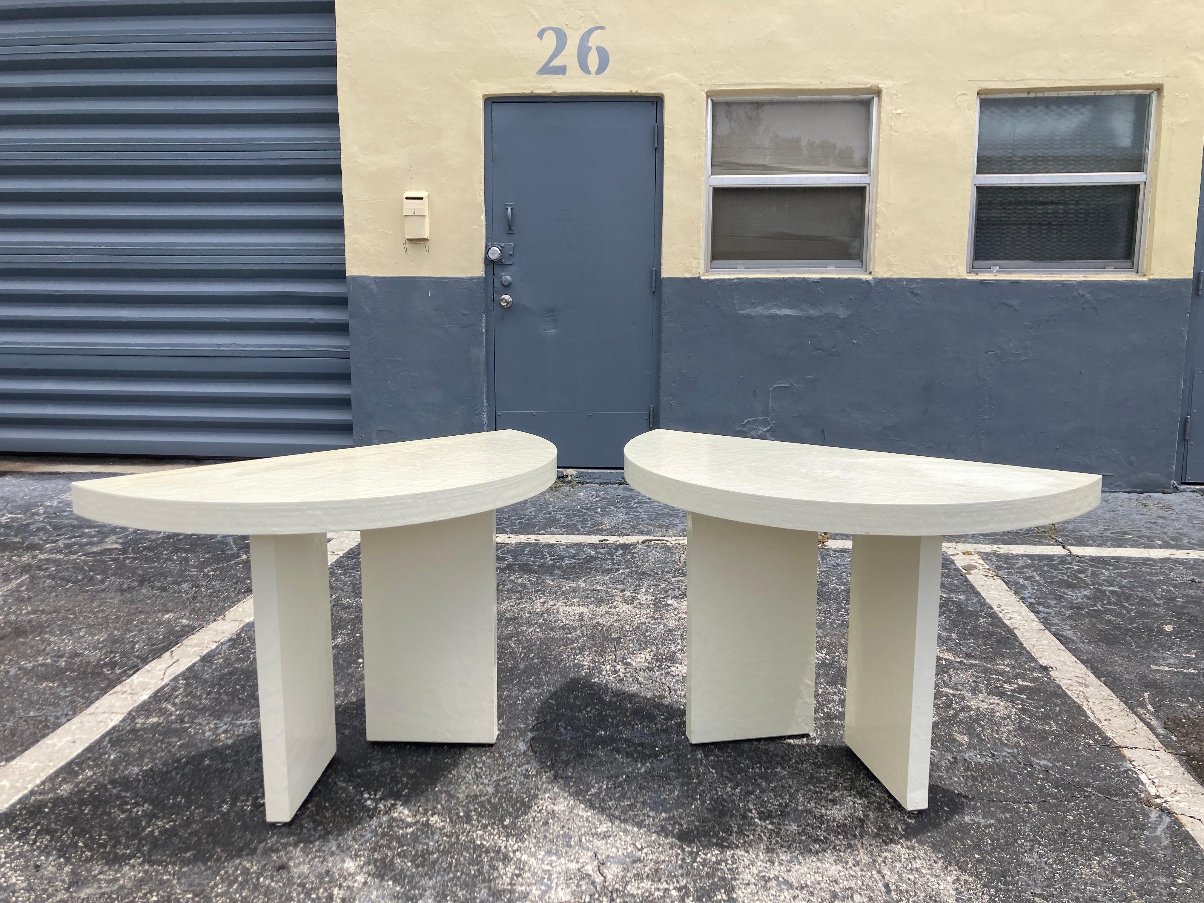 Modern Pair of Demi-Lune Tables, Semi Circle, 1980s For Sale