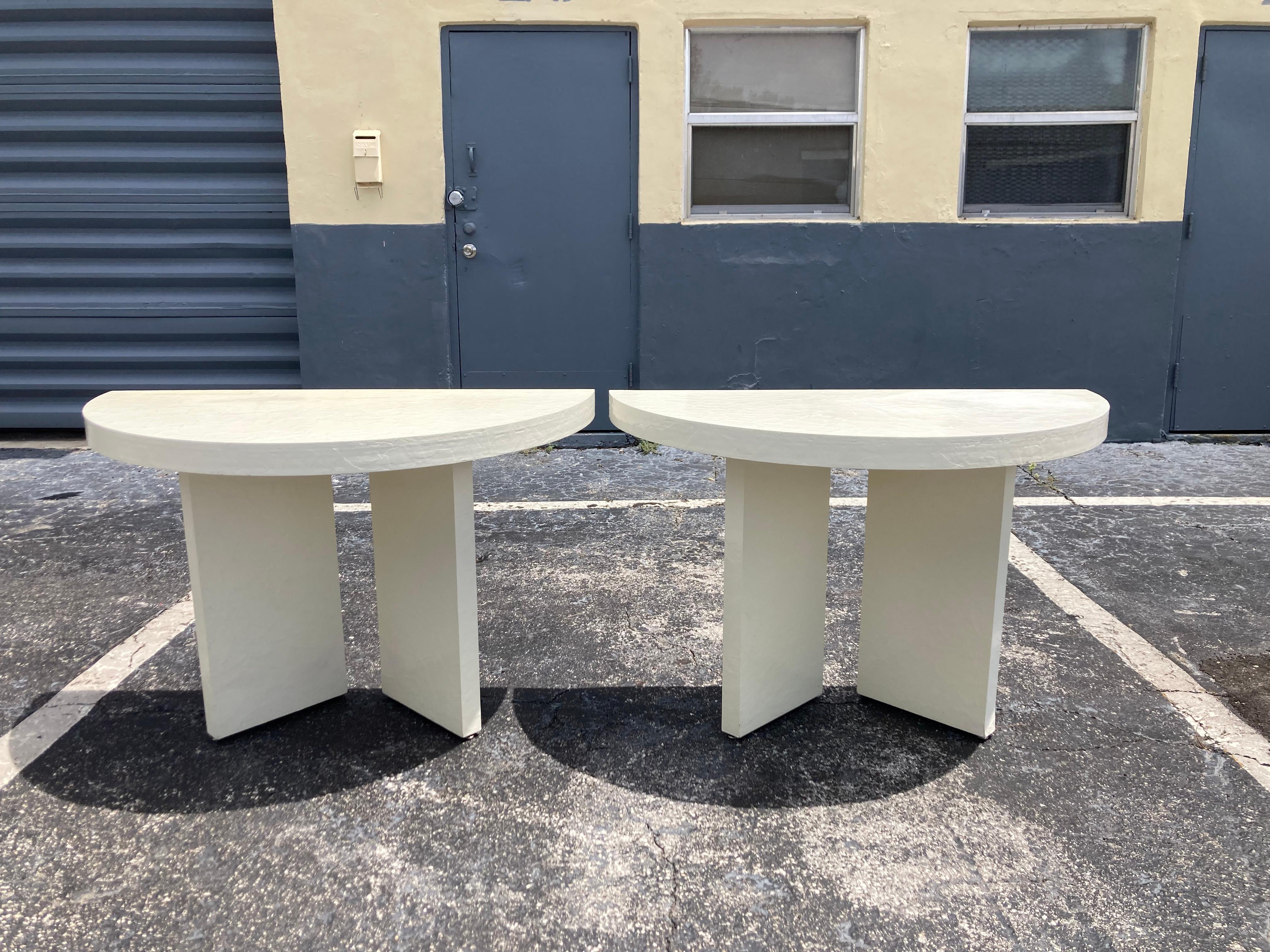 American Pair of Demi-Lune Tables, Semi Circle, 1980s For Sale
