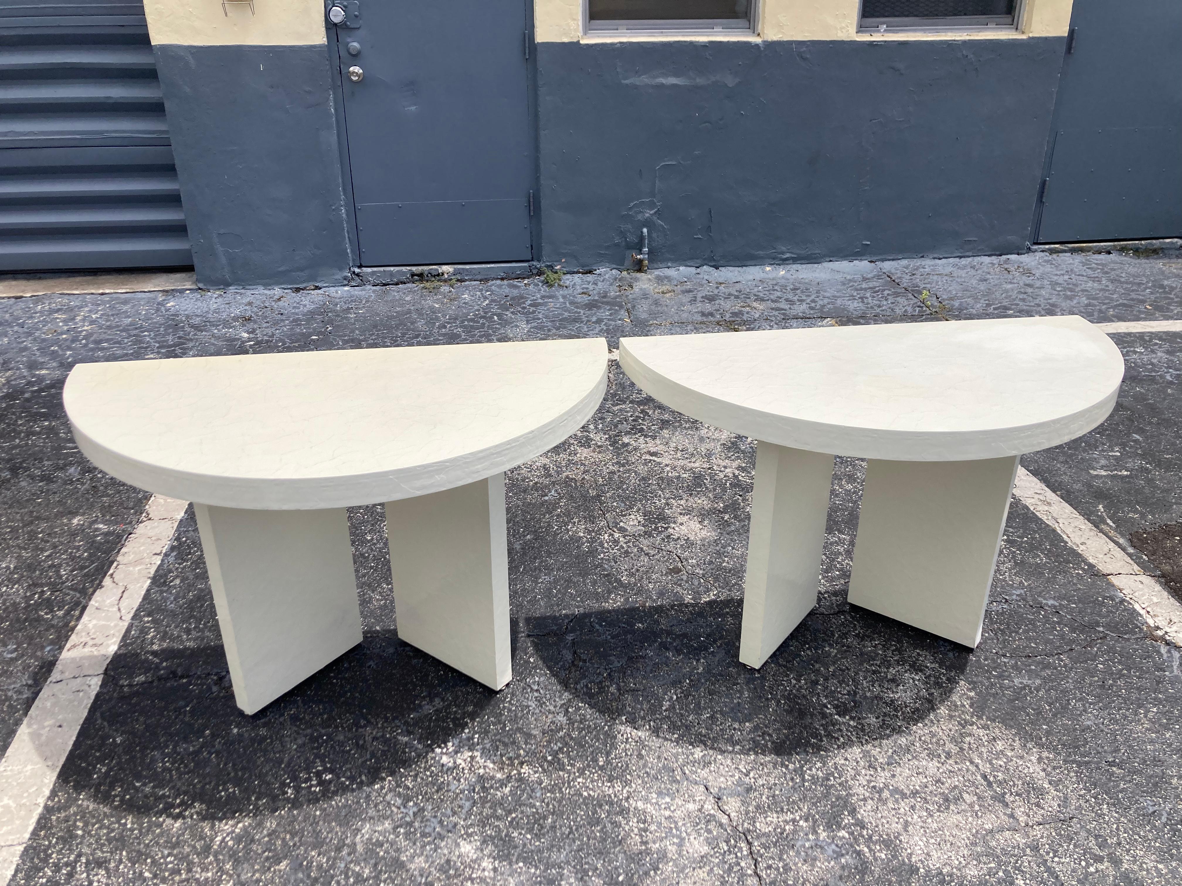 Pair of Demi-Lune Tables, Semi Circle, 1980s In Good Condition For Sale In Miami, FL
