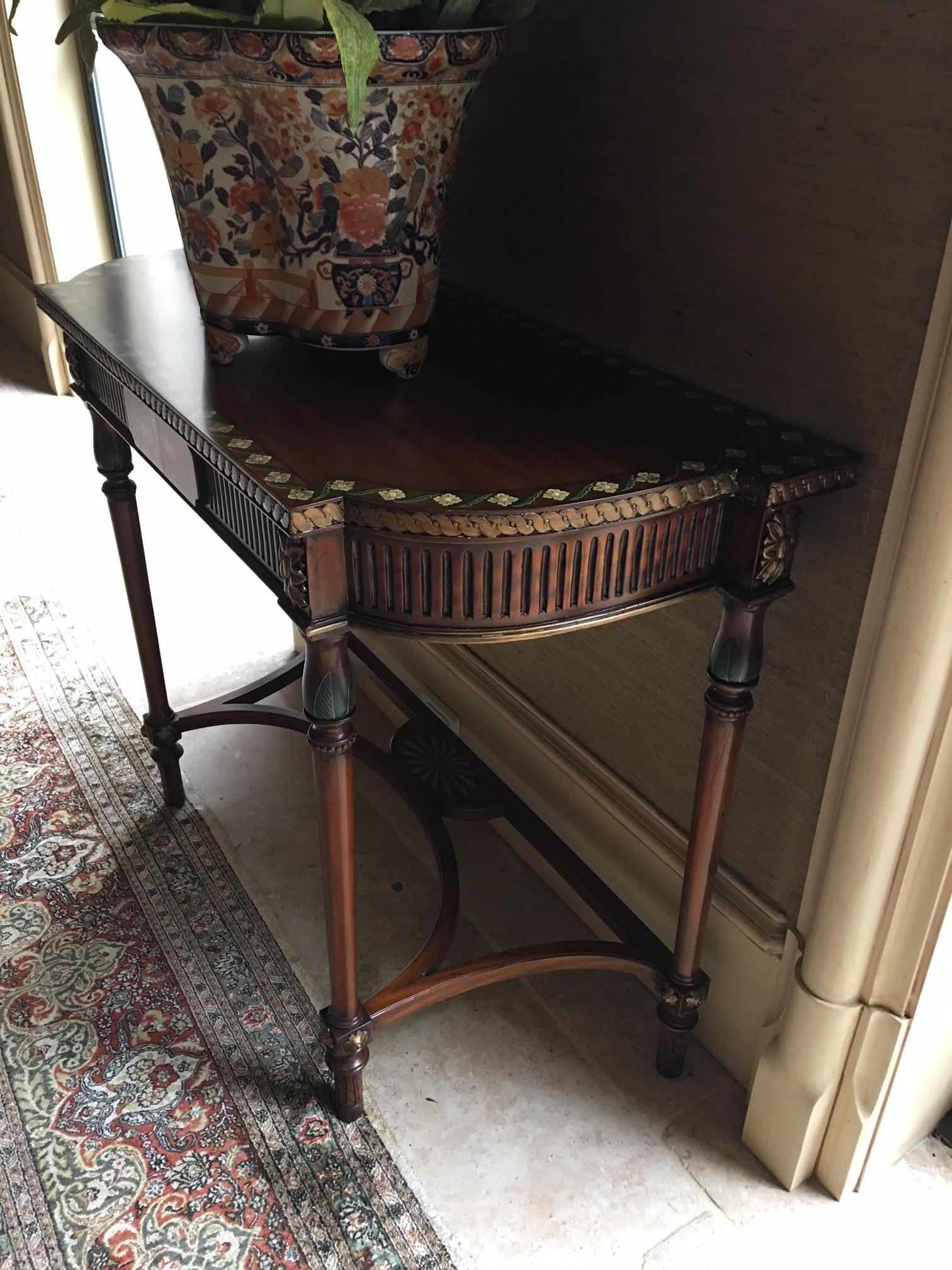 Pair of Demilune Tables with Hand Painted Flowers, 20th Century In Good Condition In Savannah, GA