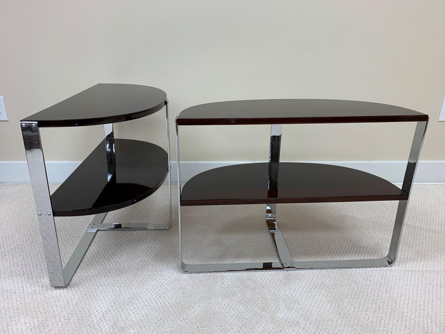 20th Century Pair of Demilune Chrome and Art Deco Side Tables in the Style of Donald Deskey  For Sale