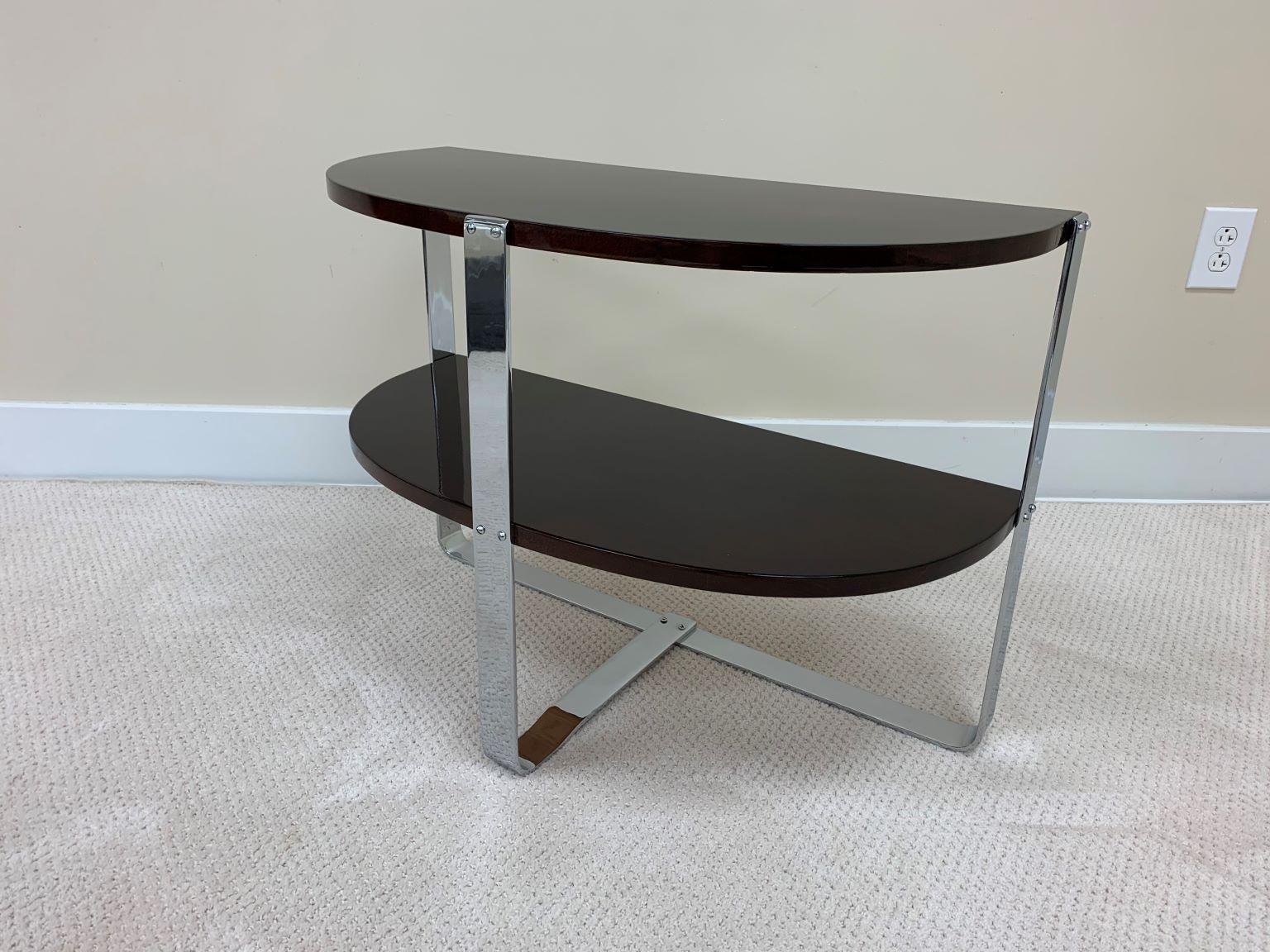 Pair of Demilune Chrome and Art Deco Side Tables in the Style of Donald Deskey  For Sale 1