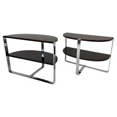 Pair of Demilune Chrome and Art Deco Side Tables in the Style of Donald Deskey