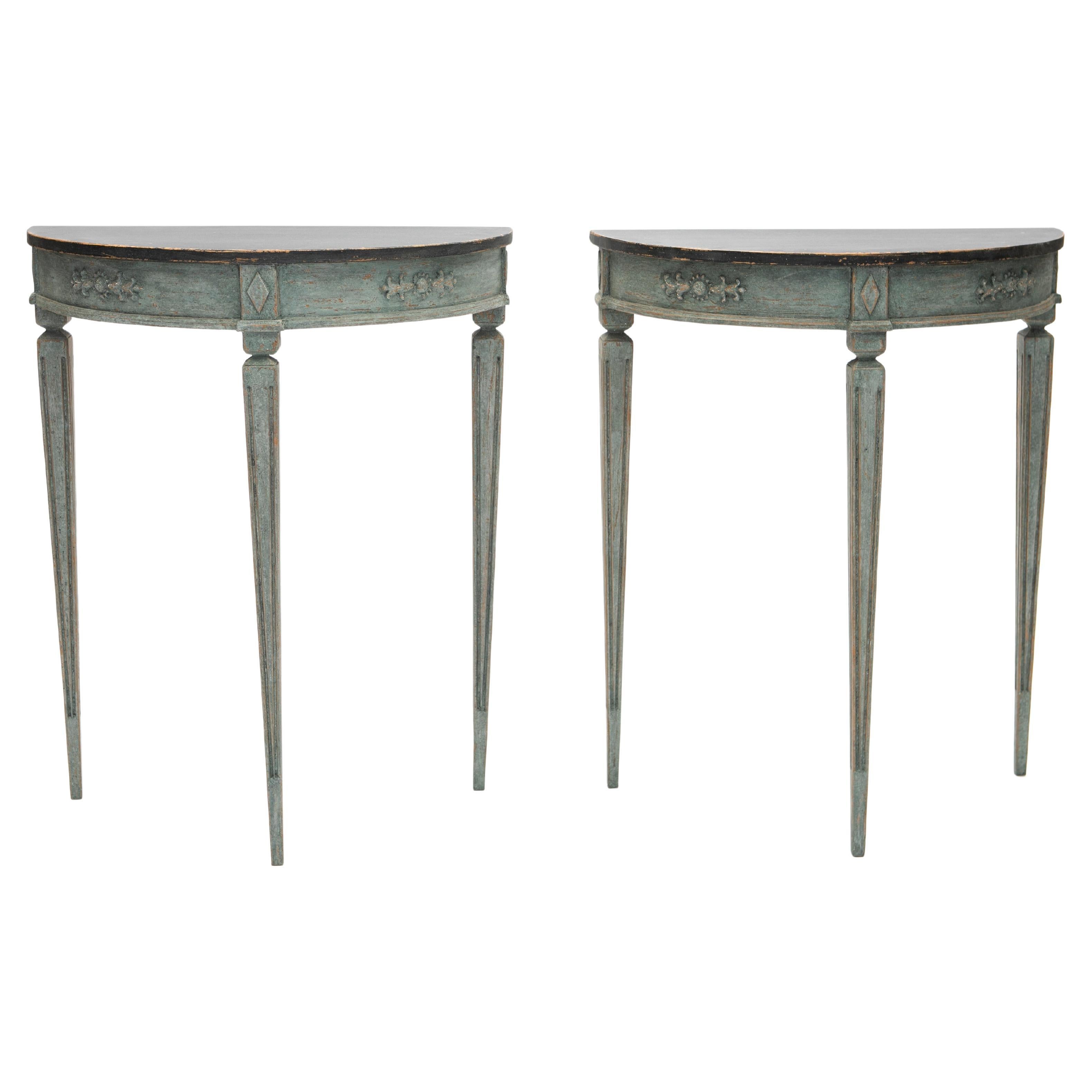 Pair of Demilune Console Tables, Gustavian Style