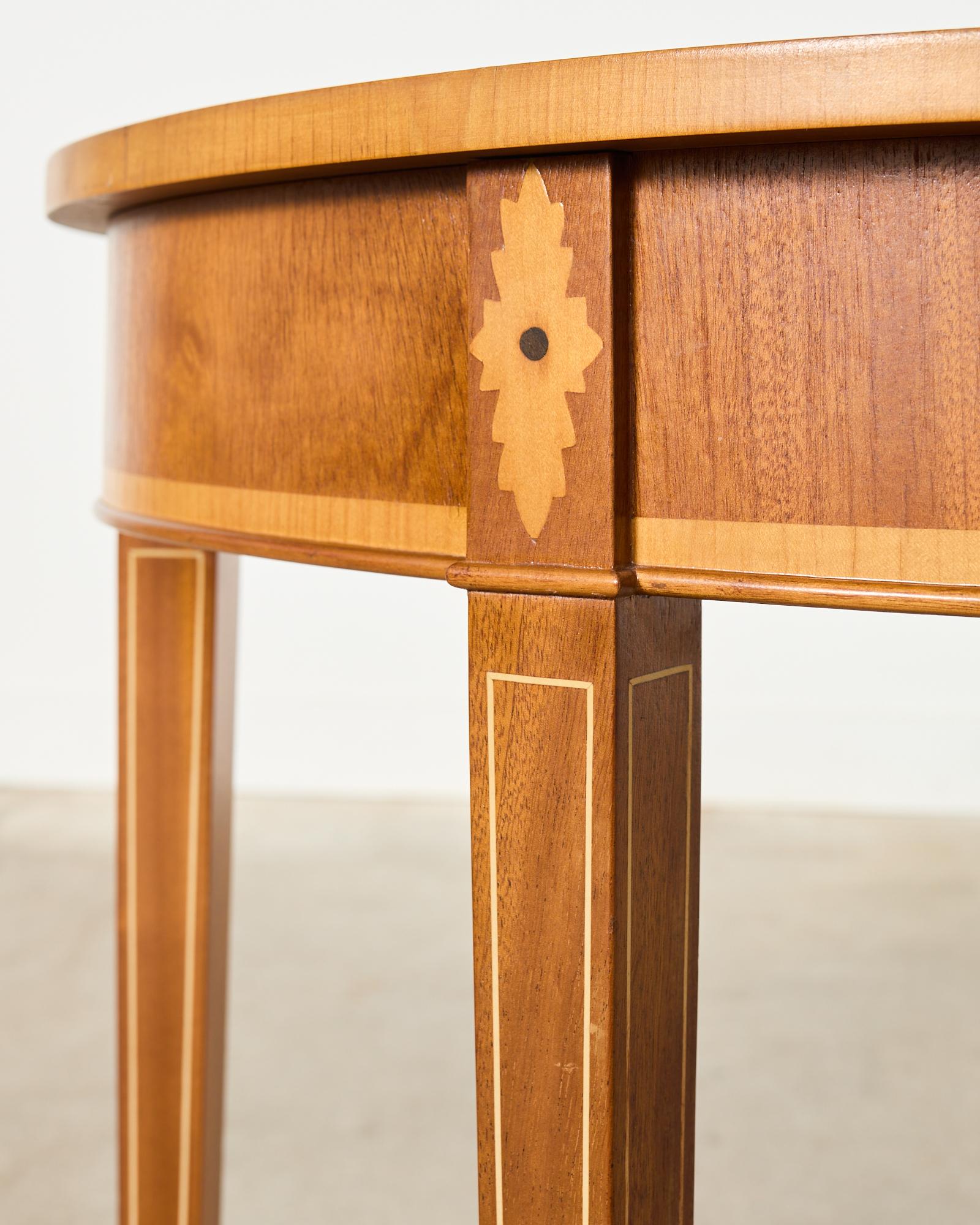 Pair of Demilune Console Tables with Marquetry Inlay For Sale 4