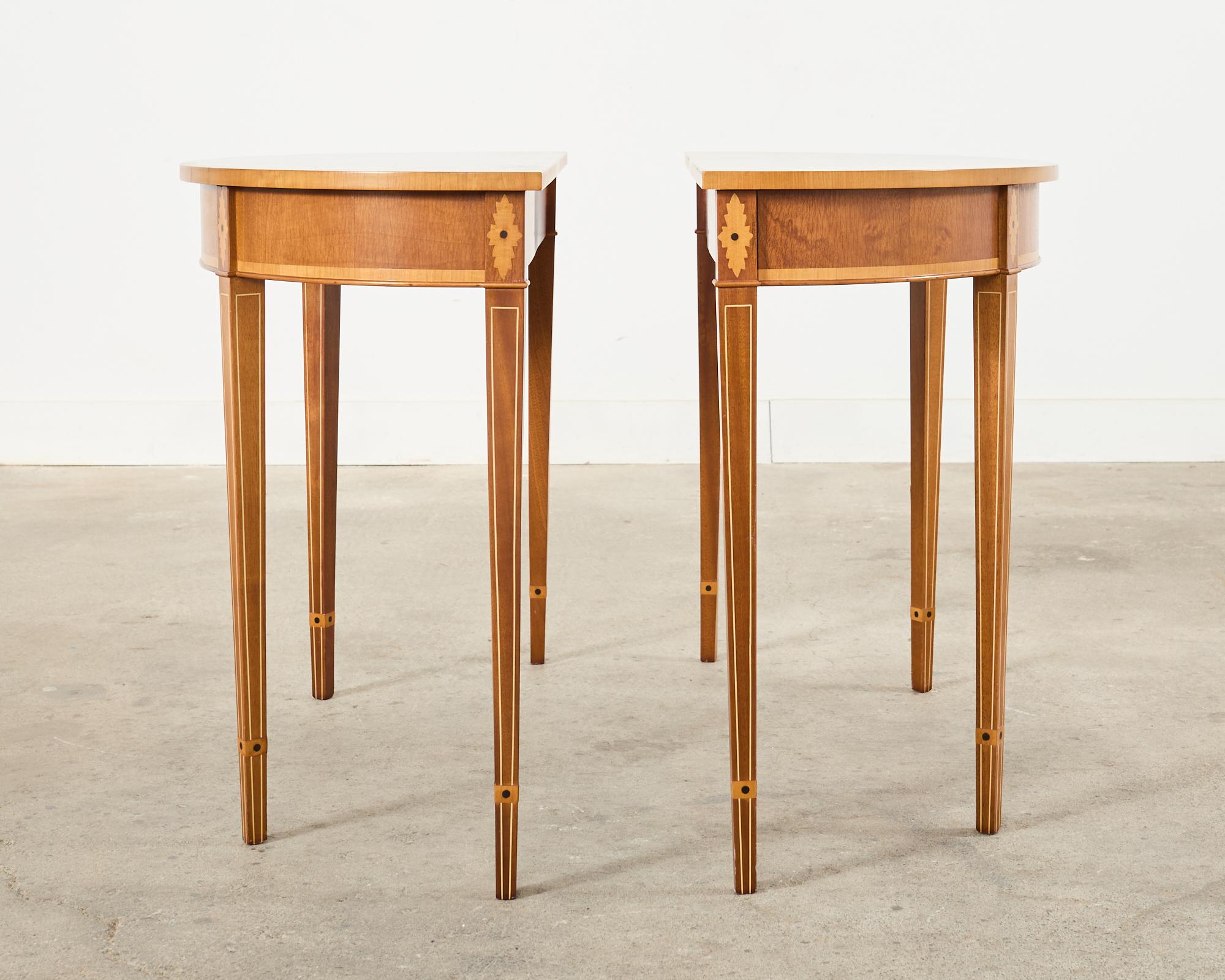 Pair of Demilune Console Tables with Marquetry Inlay For Sale 5