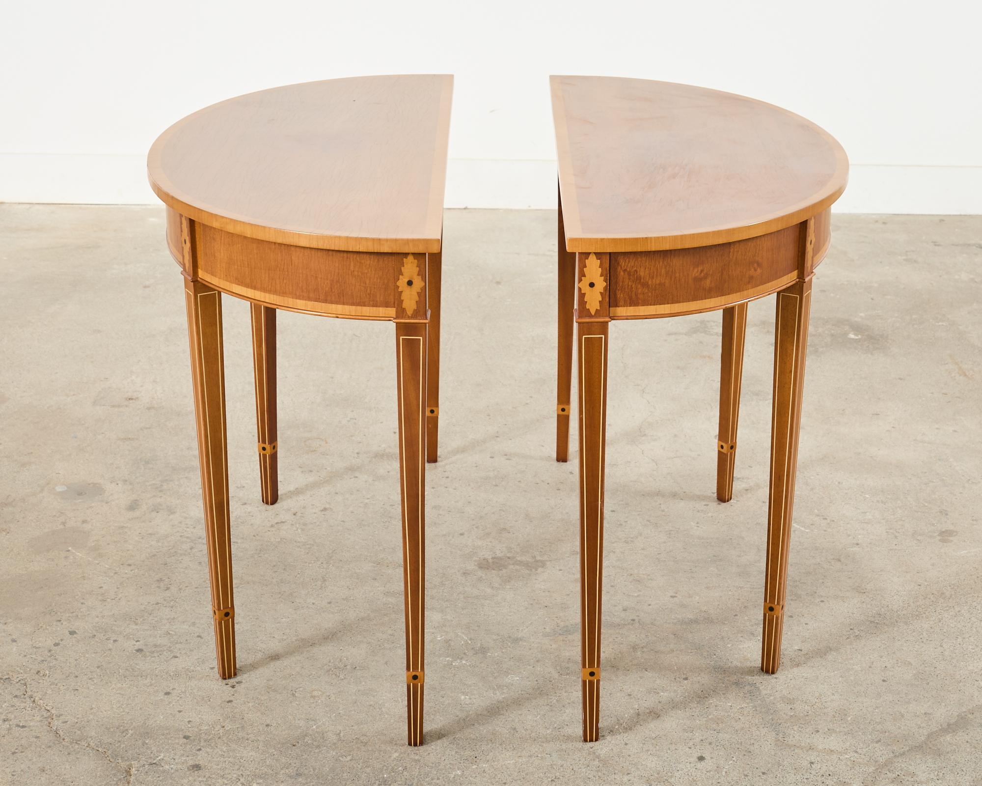 Pair of Demilune Console Tables with Marquetry Inlay For Sale 7