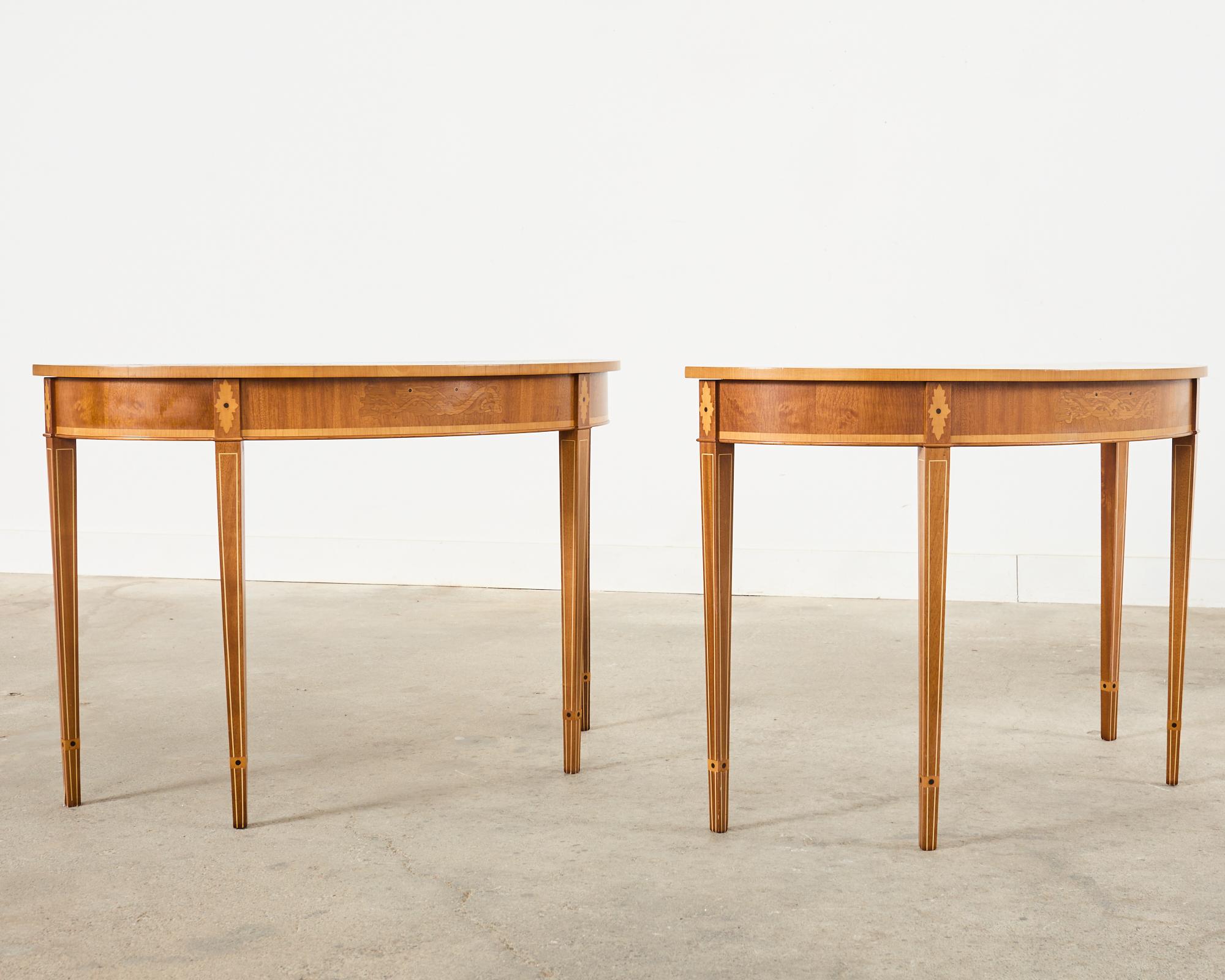Pair of Demilune Console Tables with Marquetry Inlay For Sale 2