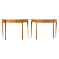 Vintage Pair of Demilune Console Tables with Marquetry Inlay