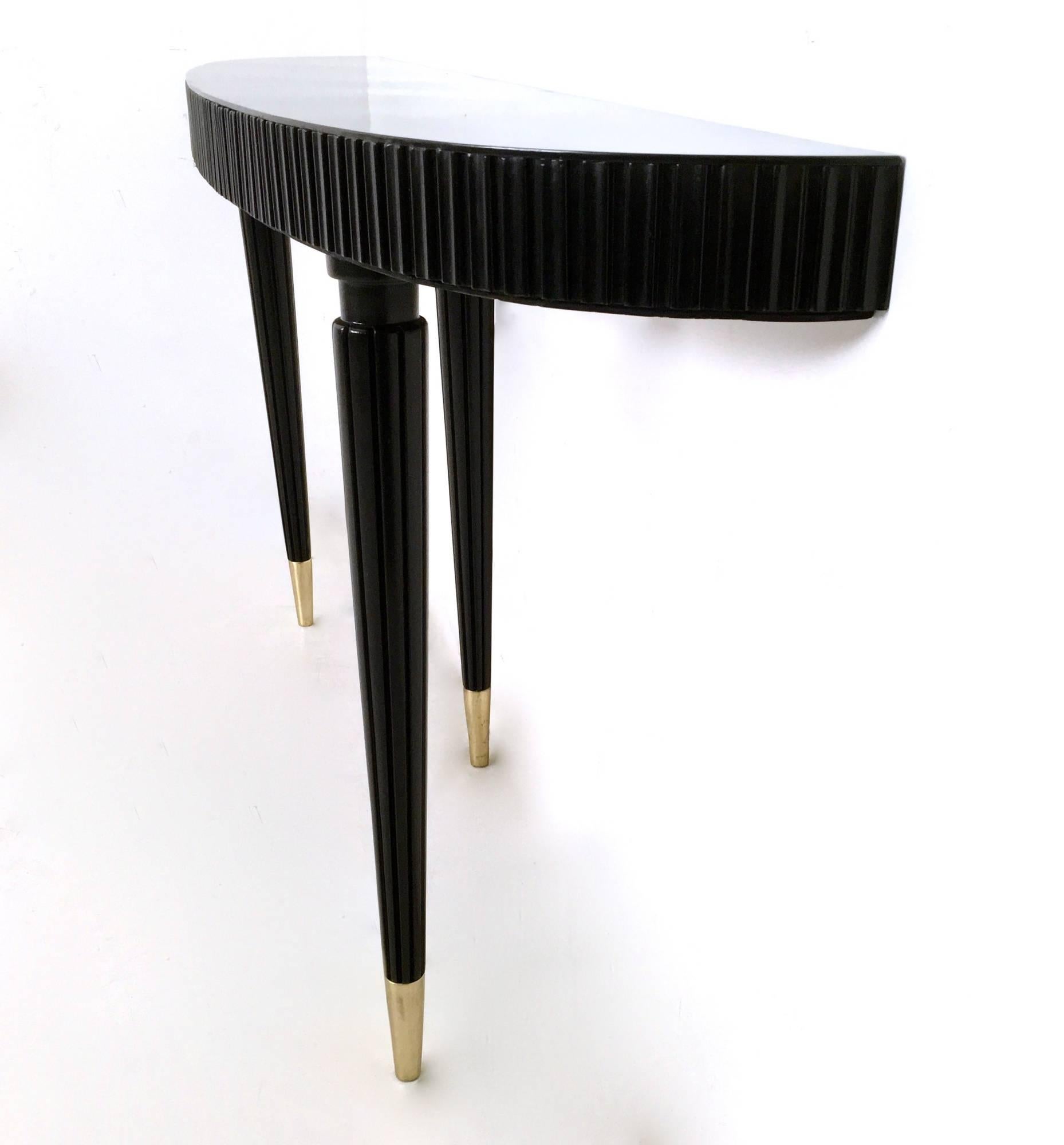 Mid-20th Century Pair of Demilune Ebonized Wood Console Tables, Italy, 1960s