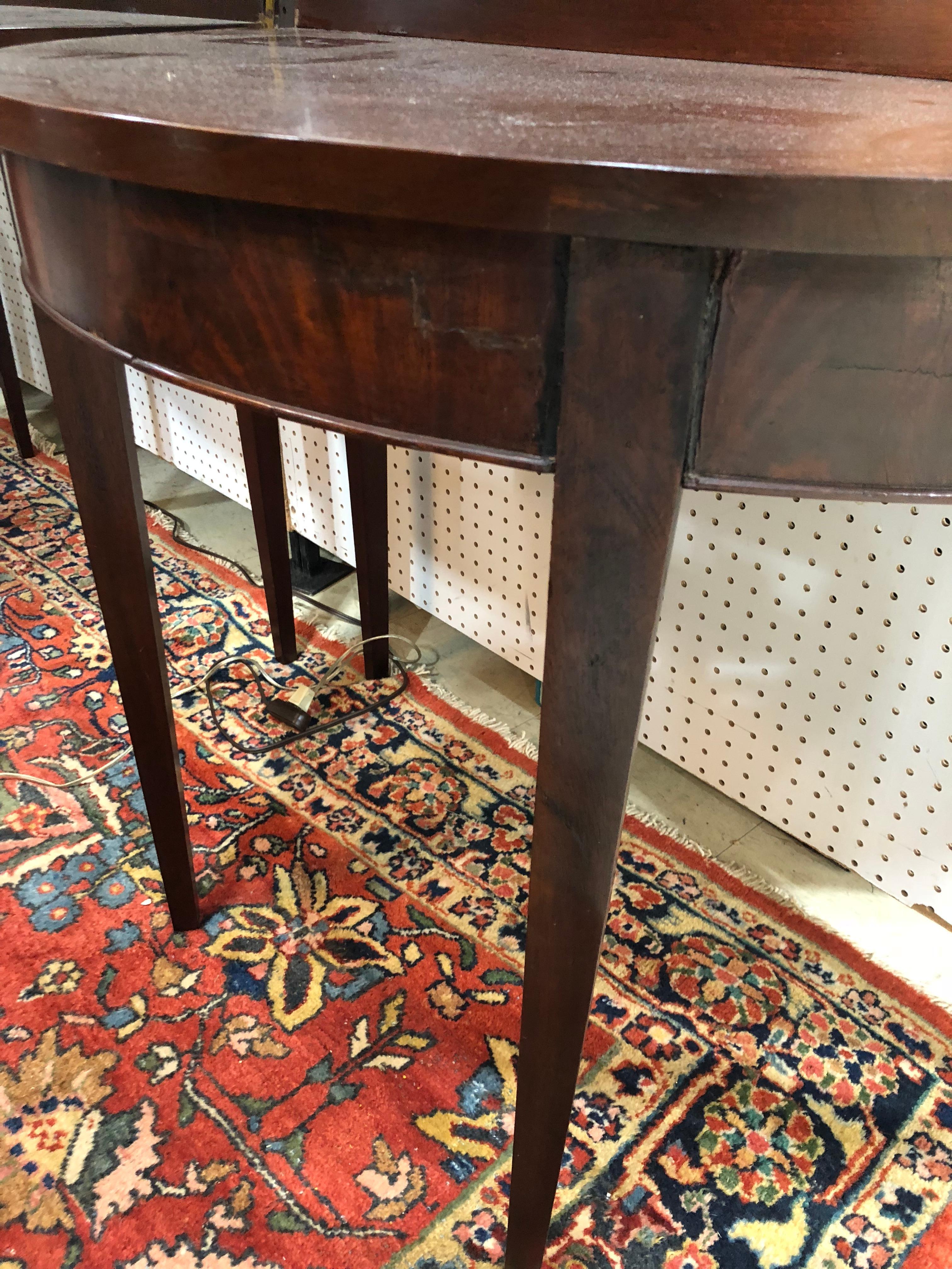 English Pair of Demilune Flip Top Tables