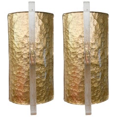 Pair of Demilune Icy Murano Glass Sconces