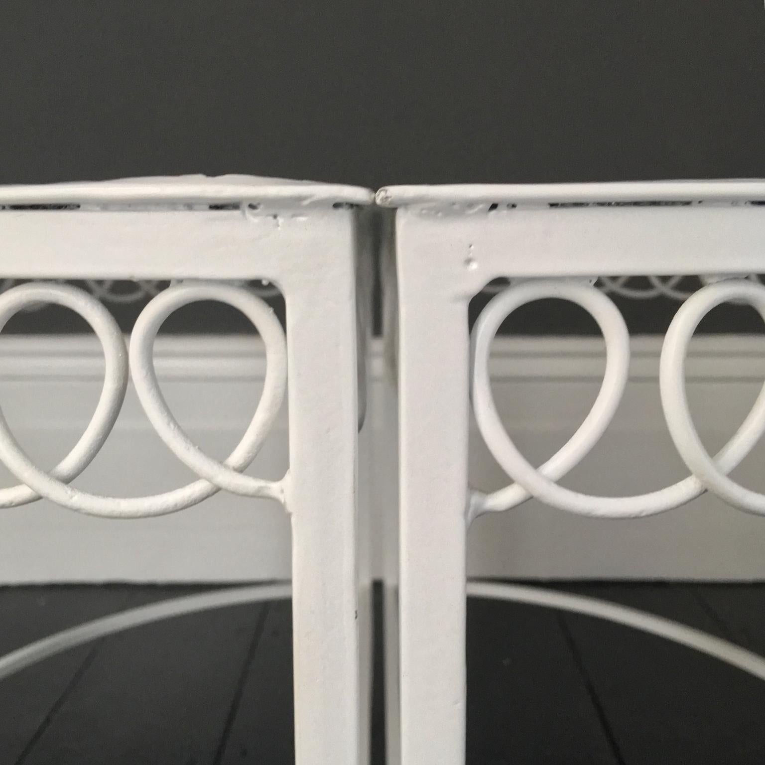 Pair of Demilune Metal Tables in White by Matégot, Mid-20th Century France 1