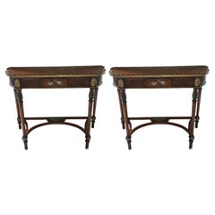 Pair of Demilune Tables with Hand Painted Flowers, 20th Century