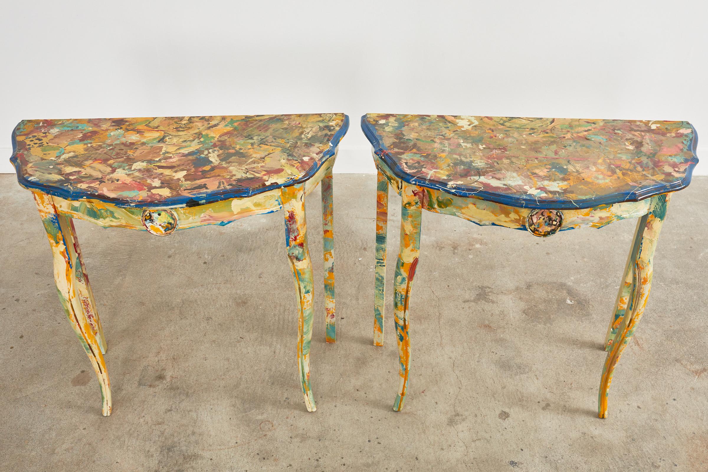 Modern Pair of Demilunes or Center Table Painted by Ira Yeager For Sale