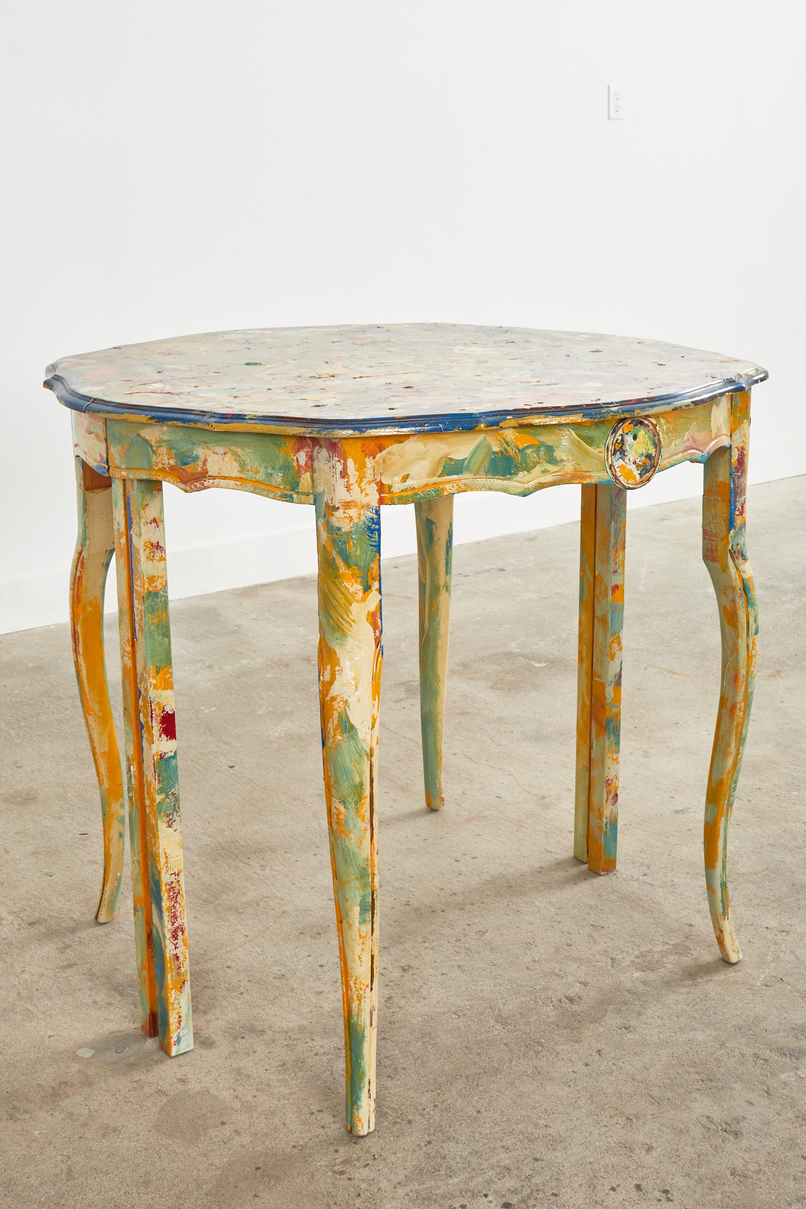 Hand-Painted Pair of Demilunes or Center Table Painted by Ira Yeager For Sale