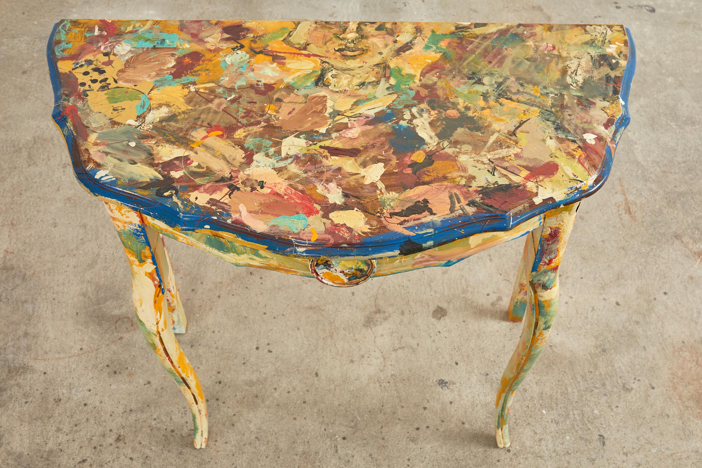 Pine Pair of Demilunes or Center Table Painted by Ira Yeager