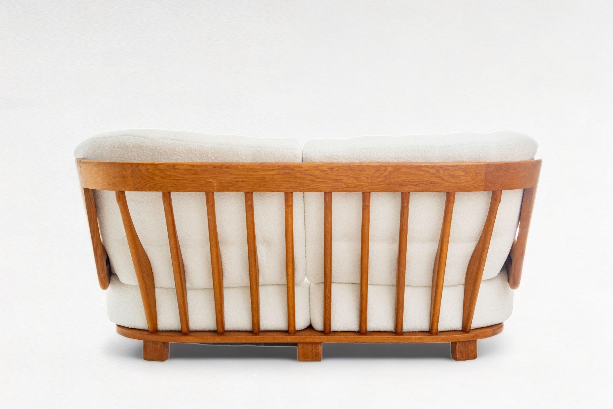 Pair of Oak Settees by Guillerme and Chambron, 1960's 11