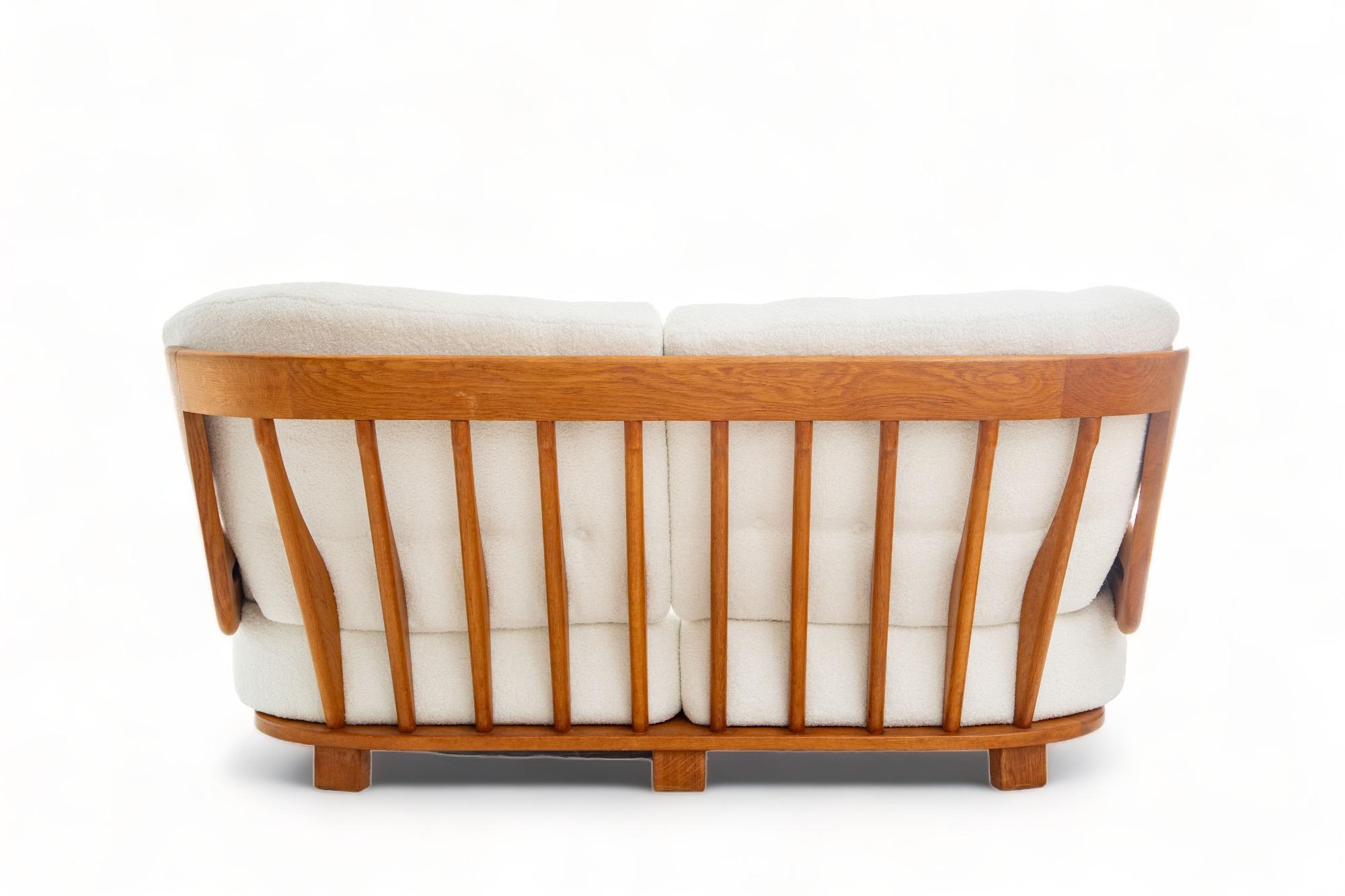 Mid-Century Modern Pair of Oak Settees by Guillerme and Chambron, 1960's