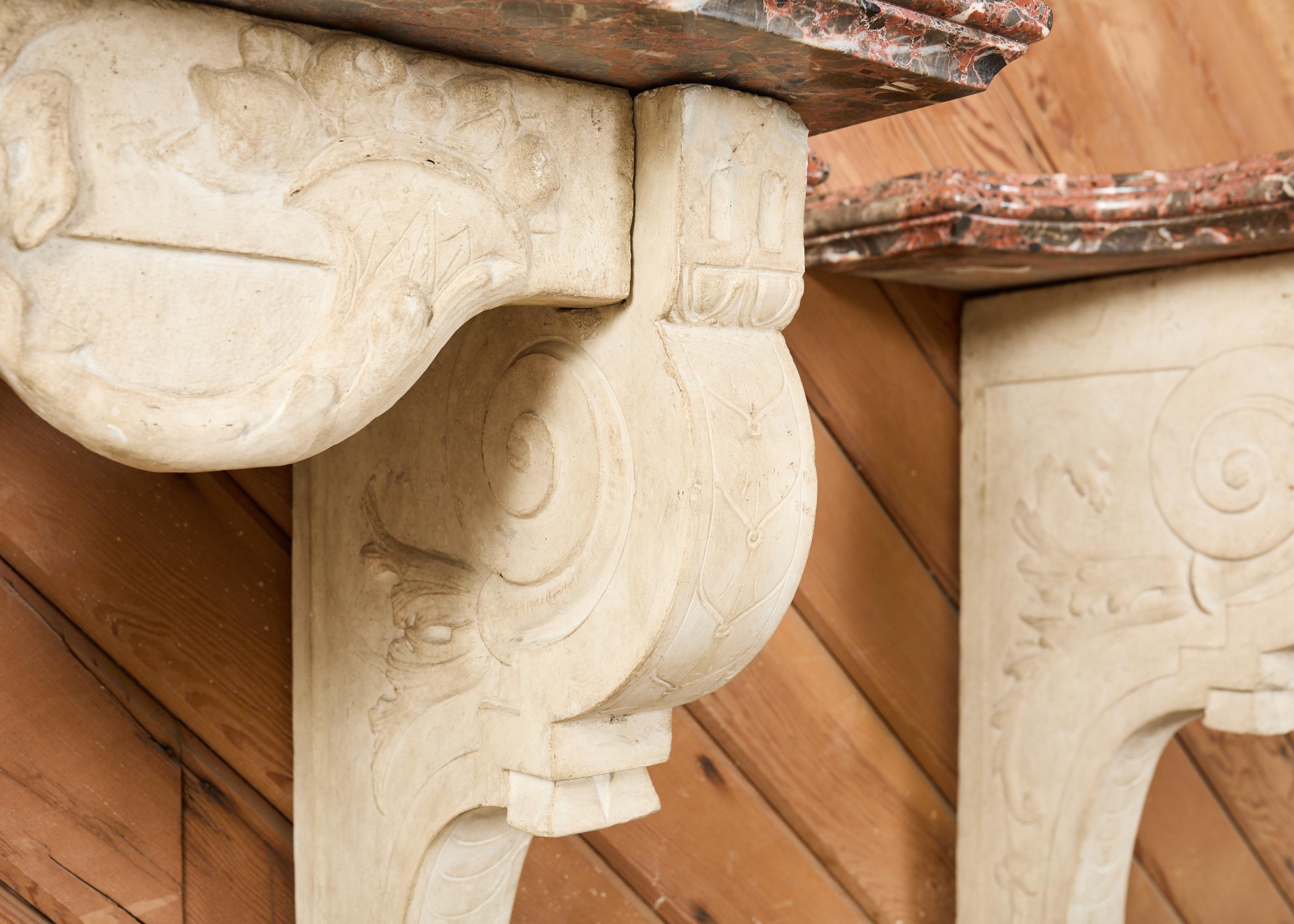 Pair of Dennis and Leen Hadrian Stone Marble Top Wall Consoles en vente 5