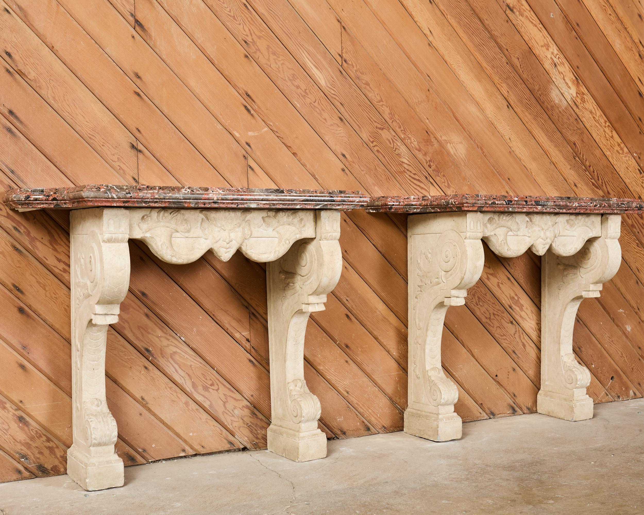 Fait main Pair of Dennis and Leen Hadrian Stone Marble Top Wall Consoles en vente