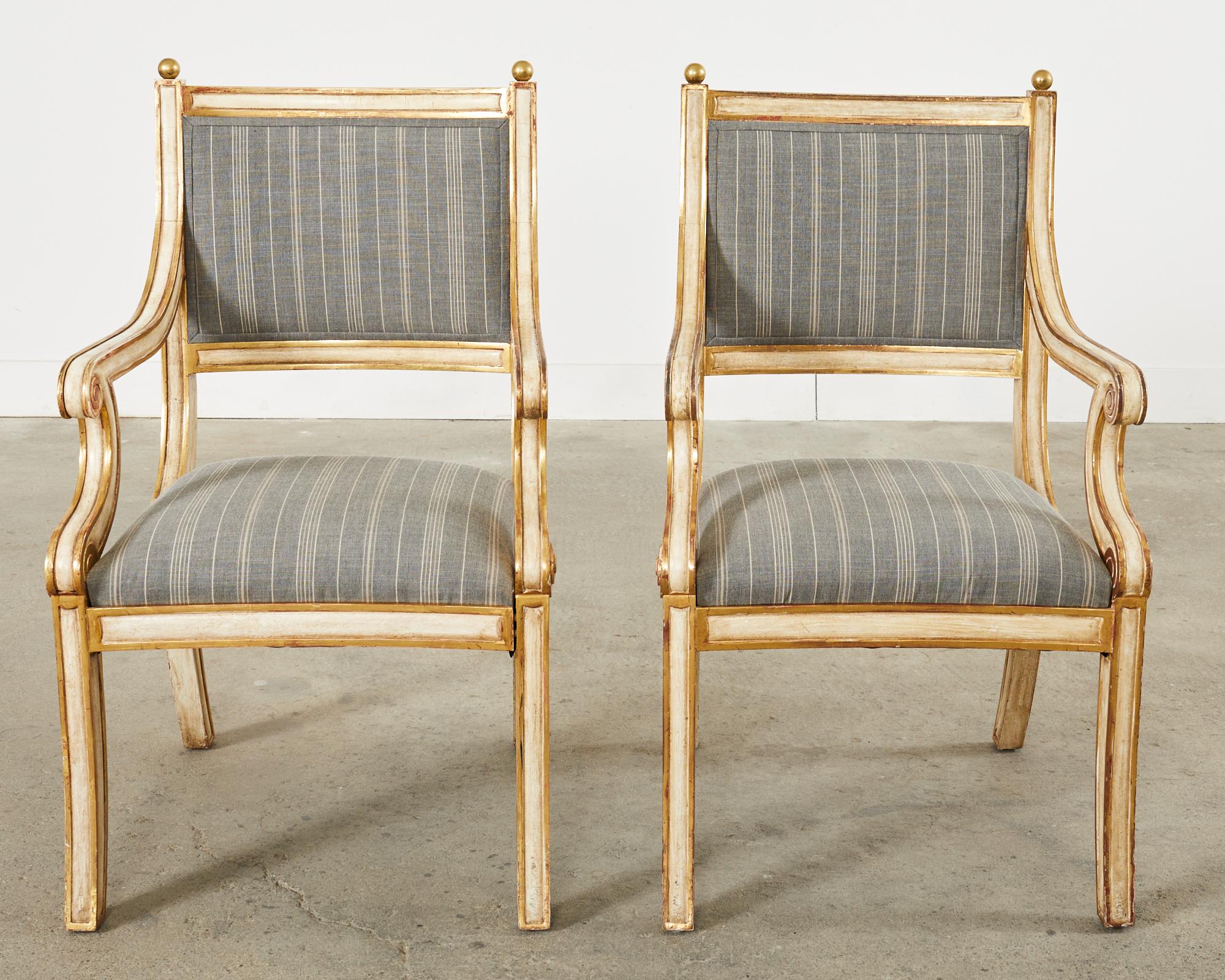 American Pair of Dennis and Leen Neoclassical Style Painted Armchairs For Sale