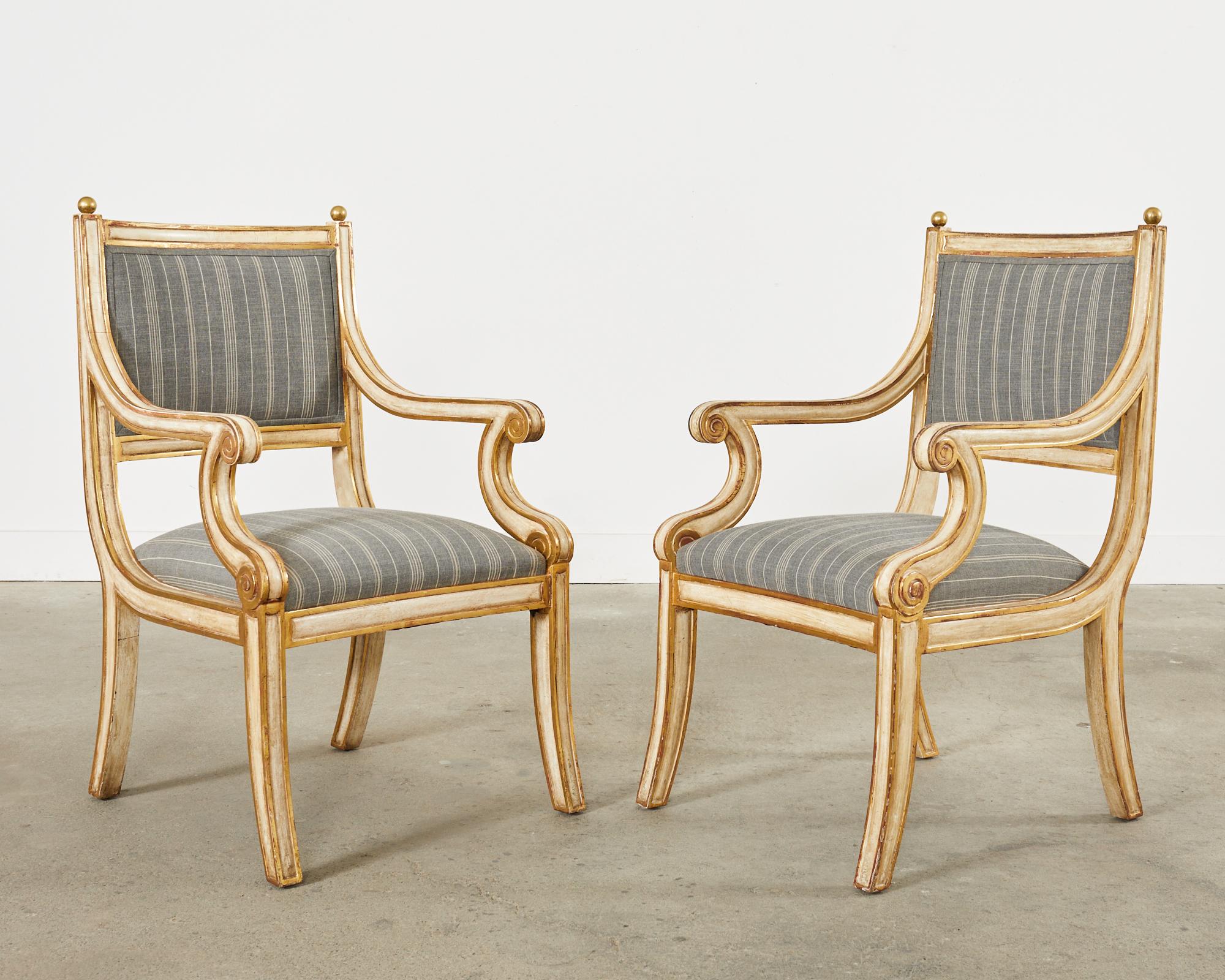 Pair of Dennis and Leen Neoclassical Style Painted Armchairs In Good Condition In Rio Vista, CA
