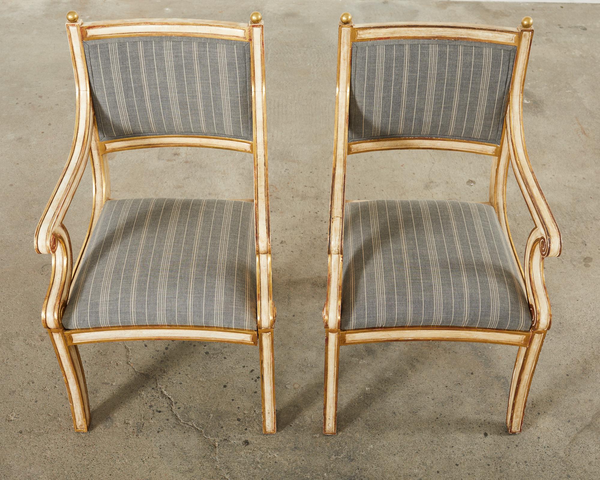 Contemporary Pair of Dennis and Leen Neoclassical Style Painted Armchairs For Sale