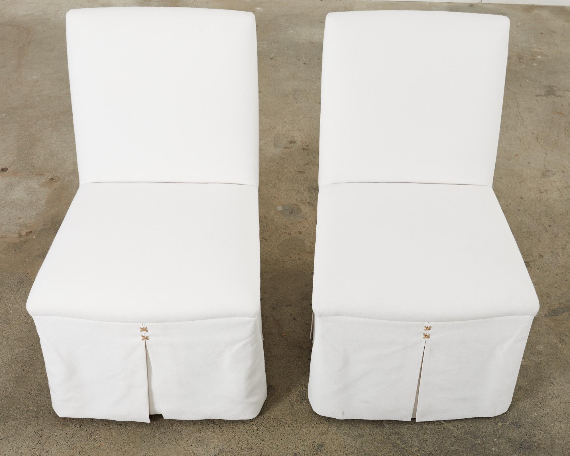 American Pair of Dennis and Leen White Slip Cover Dining Chairs