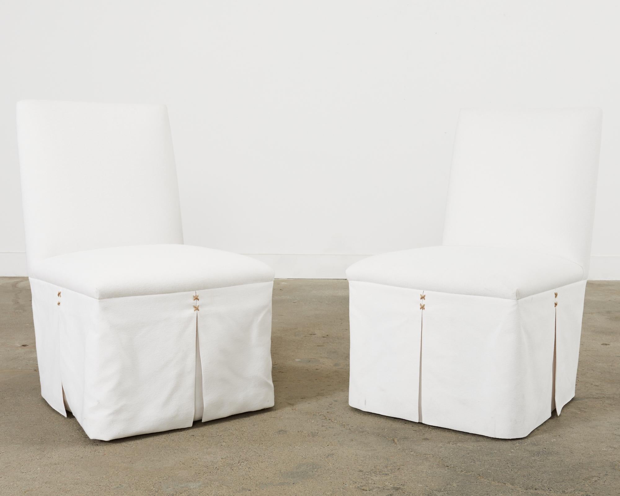 Pair of Dennis and Leen White Slip Cover Dining Chairs In Good Condition In Rio Vista, CA