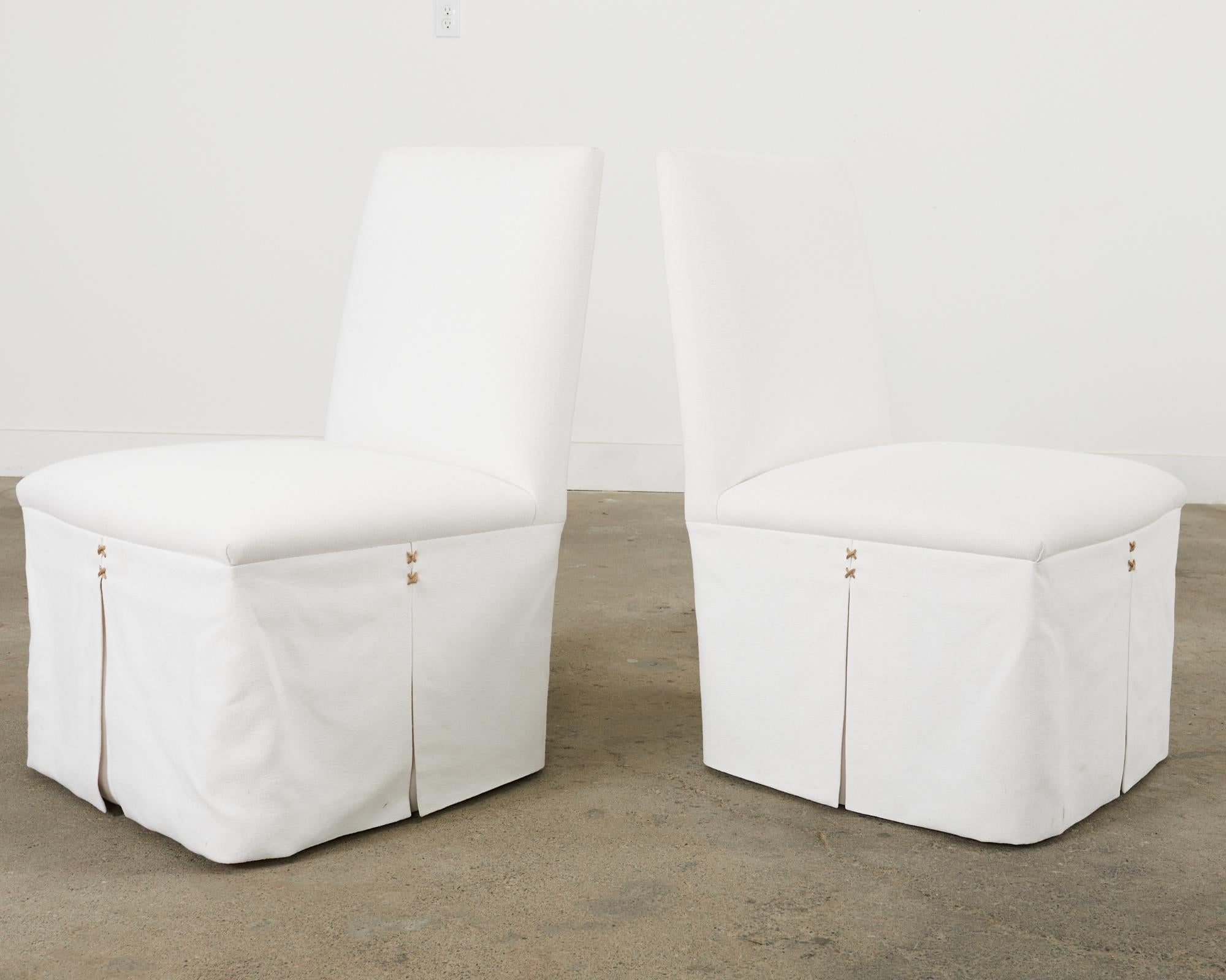 Contemporary Pair of Dennis and Leen White Slip Cover Dining Chairs