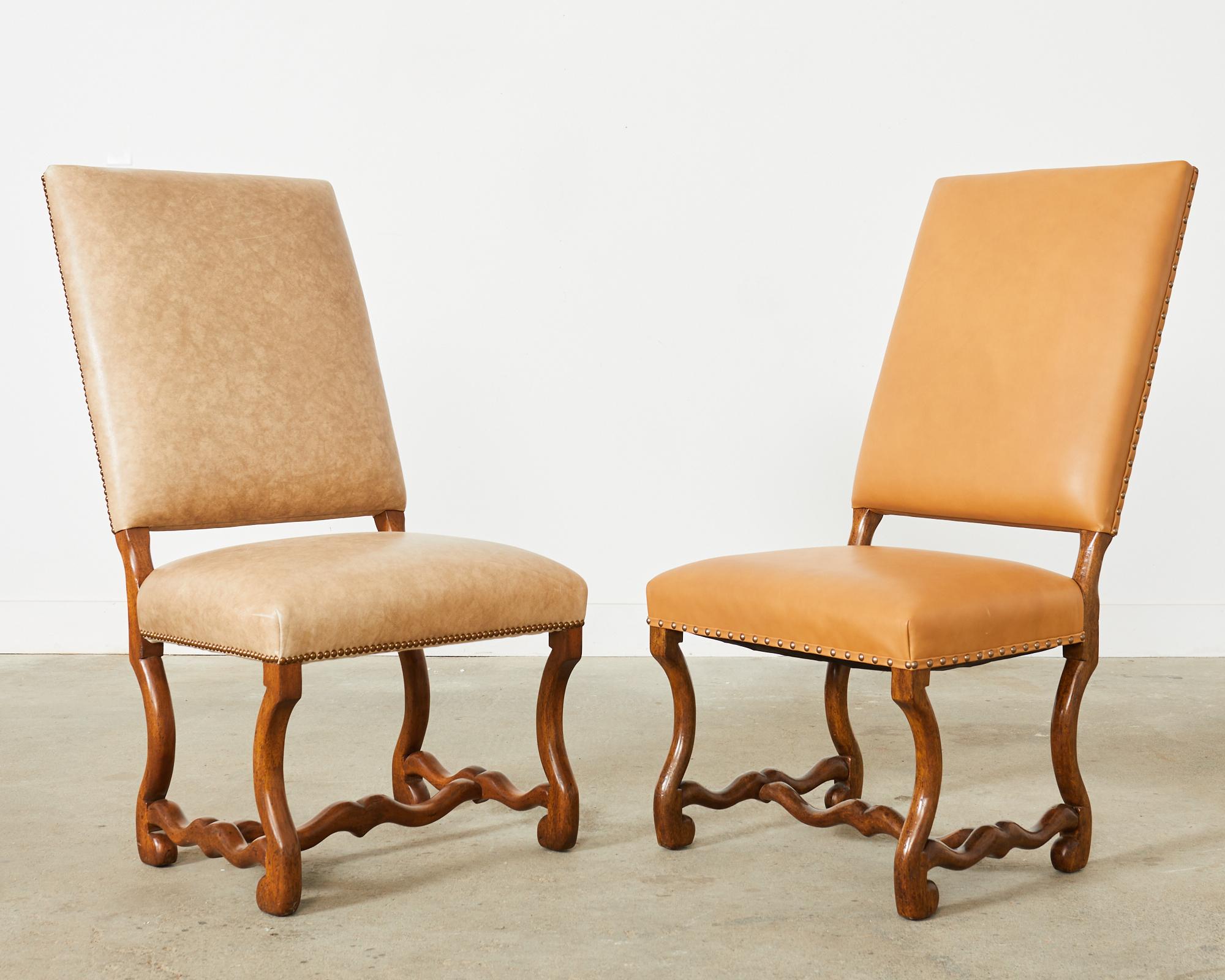 Patinated Pair of Dennis & Leen Louis XIV Os de Mouton Hall Chairs For Sale