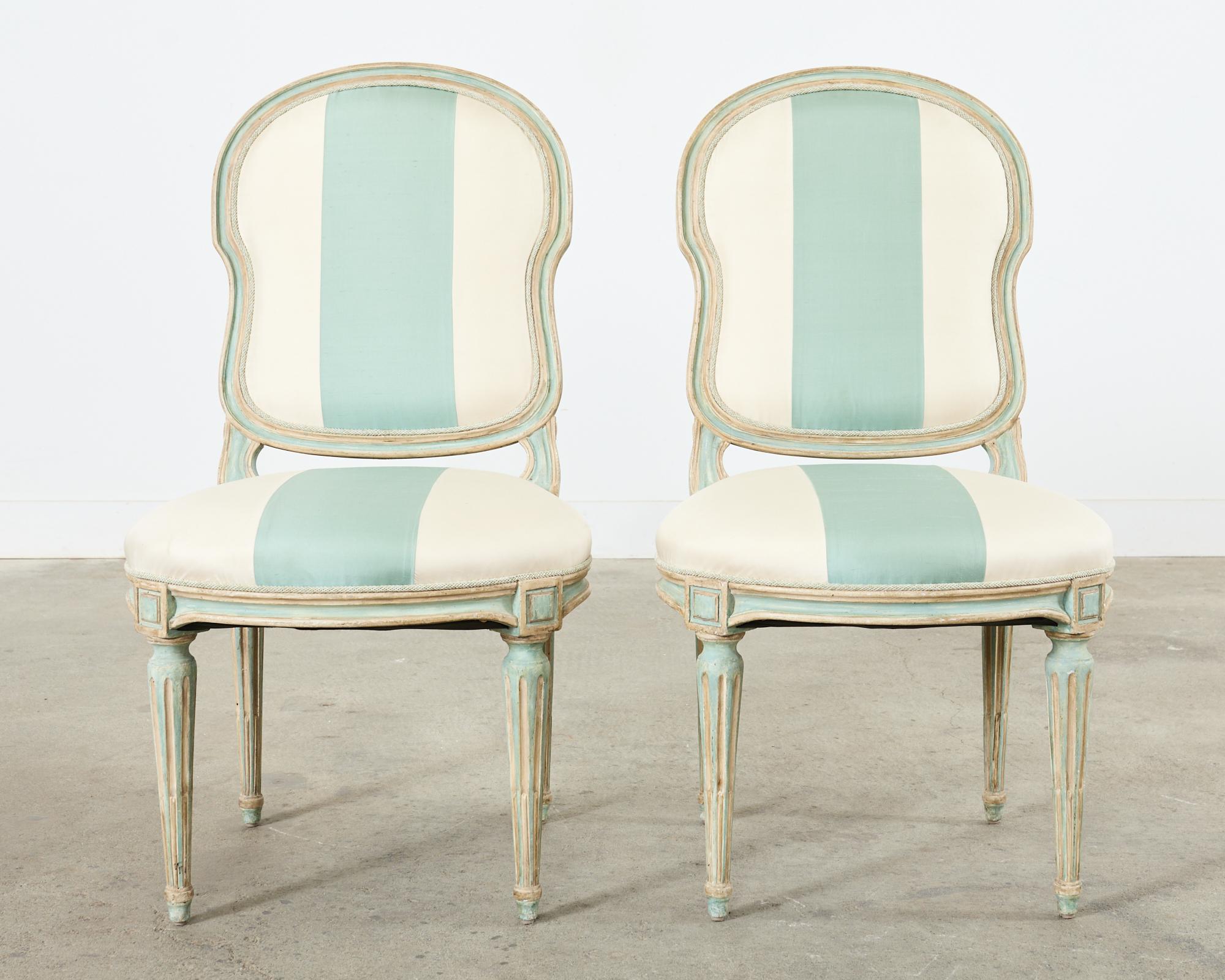 American Pair of Dennis & Leen Louis XVI Style Painted Dining Chairs  For Sale
