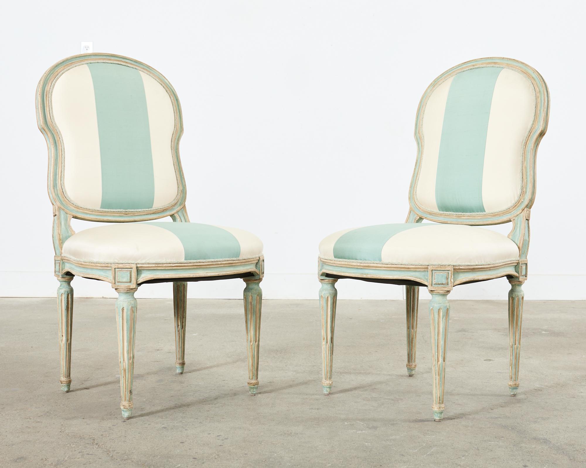 Hand-Crafted Pair of Dennis & Leen Louis XVI Style Painted Dining Chairs  For Sale