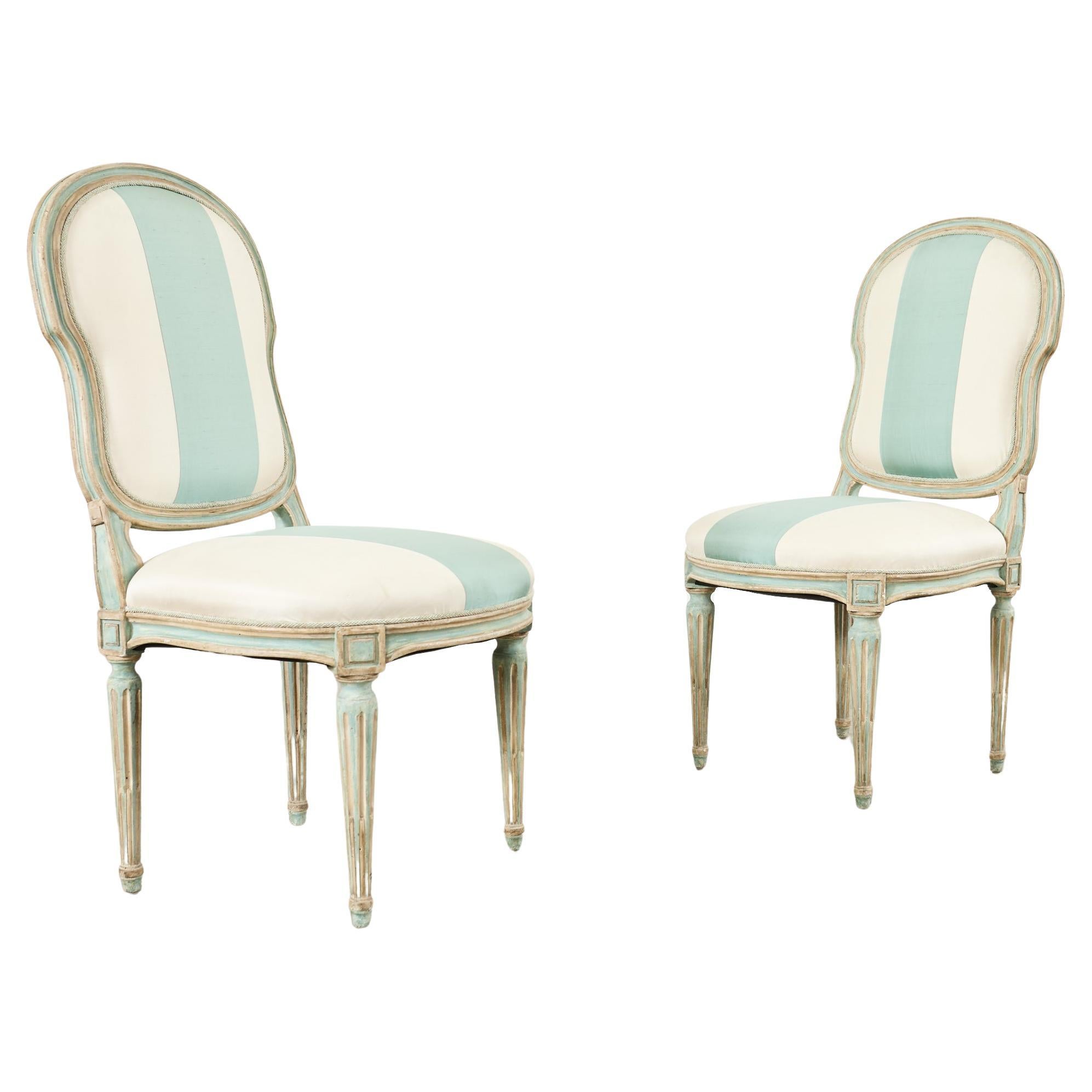 Pair of Dennis & Leen Louis XVI Style Painted Dining Chairs  For Sale