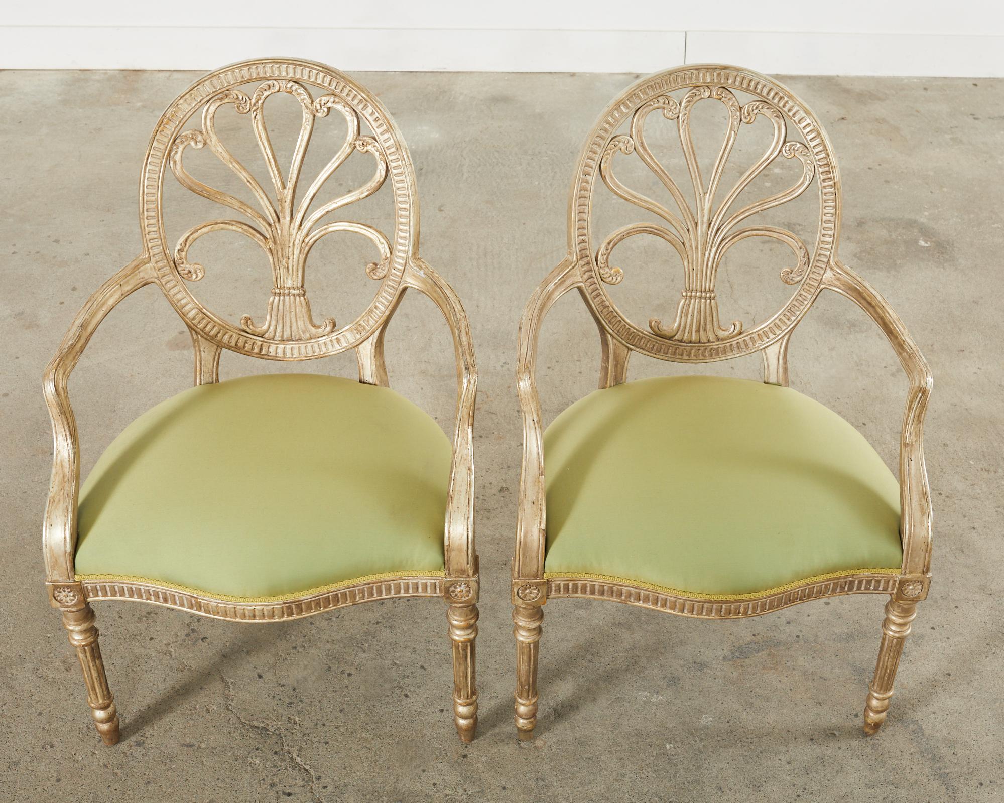 Hand-Crafted Pair of Dennis & Leen Silver Gilt Louis XVI Style Armchairs 
