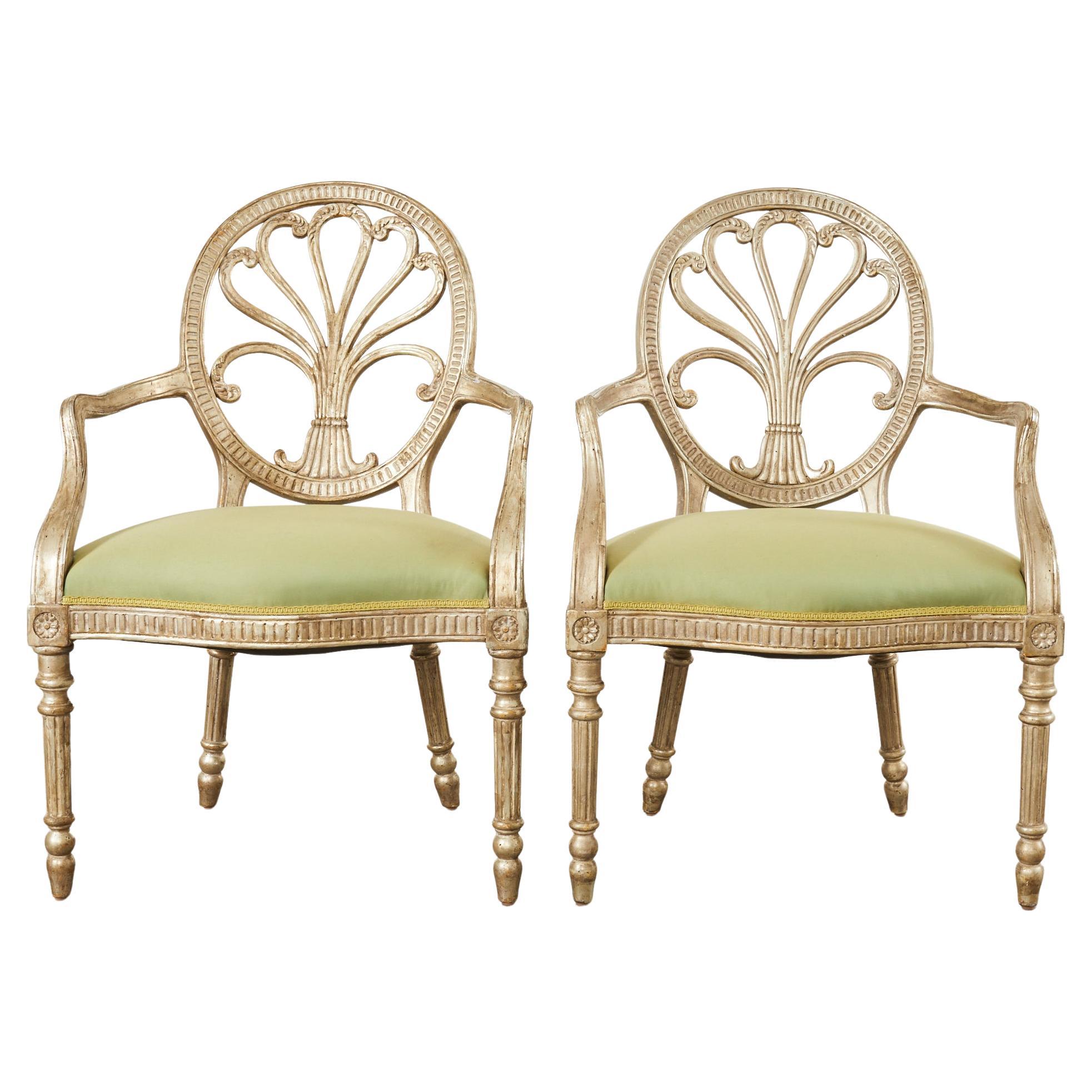 Pair of Dennis & Leen Silver Gilt Louis XVI Style Armchairs 