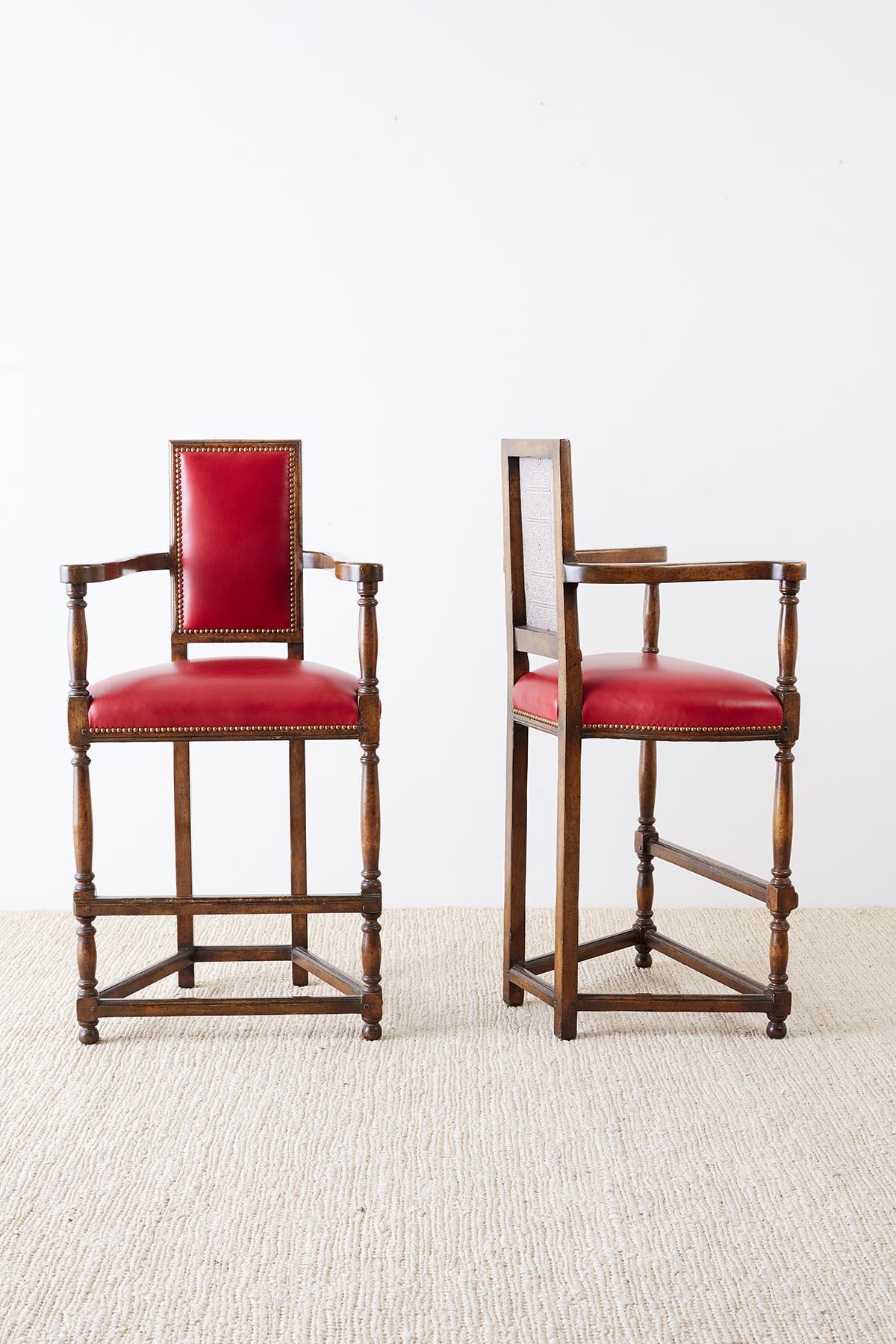 Pair of Dennis Leen Walnut and Leather Bar Stools 7