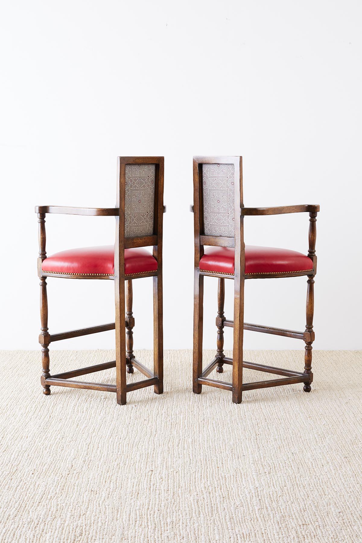 American Pair of Dennis Leen Walnut and Leather Bar Stools