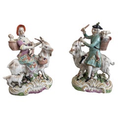 Antique Pair of Derby Figures ' Welch Tailor and his Wife on Goats' circa 1800
