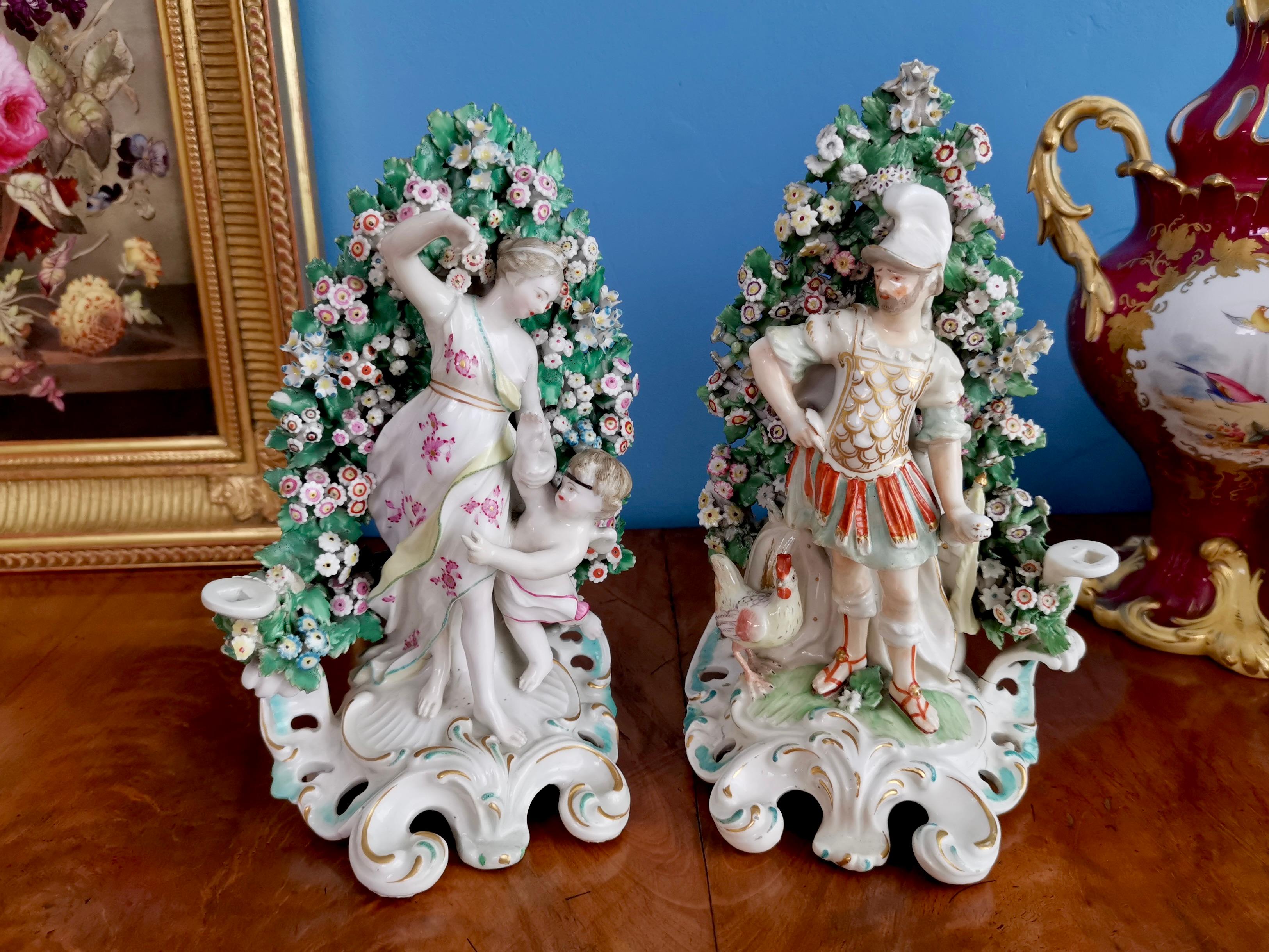 This is a fabulous pair of Derby porcelain figures of Mars and Venus, made between 1759 and 1769, which was the Rococo era. This is what is called the 
