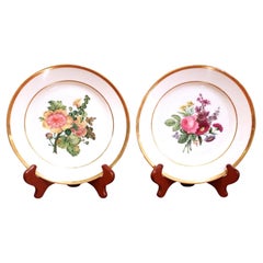 Antique Pair Of Deroche Old Paris Porcelain Floral Plates, 19th Century