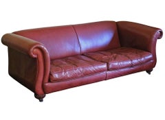 Pair of Derwent Leather Scroll-Arm Sofas – Large Retro Vintage c.2000, Quality