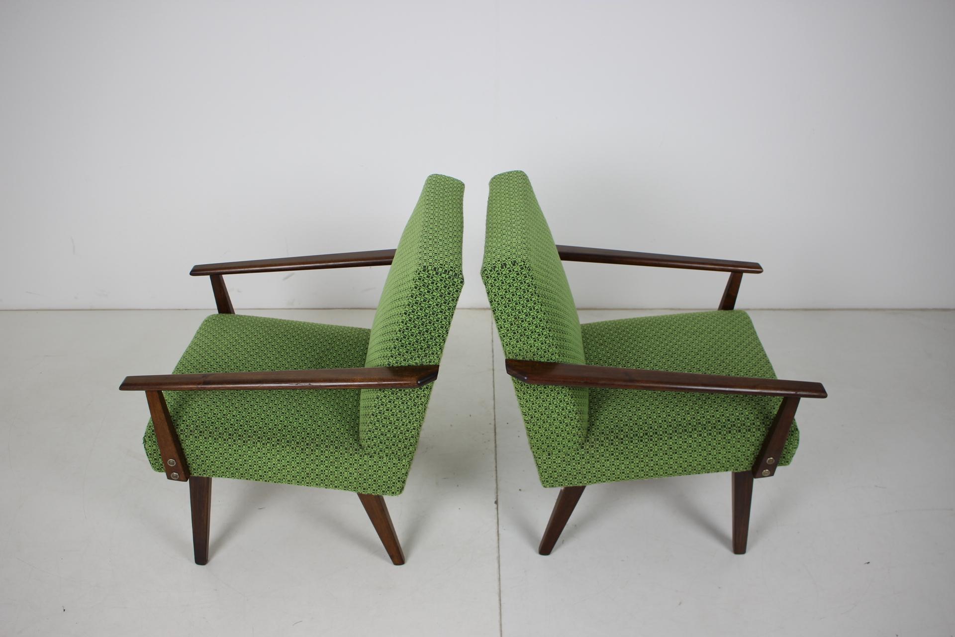 Fabric Pair of Design Armchairs, Czechoslovakia